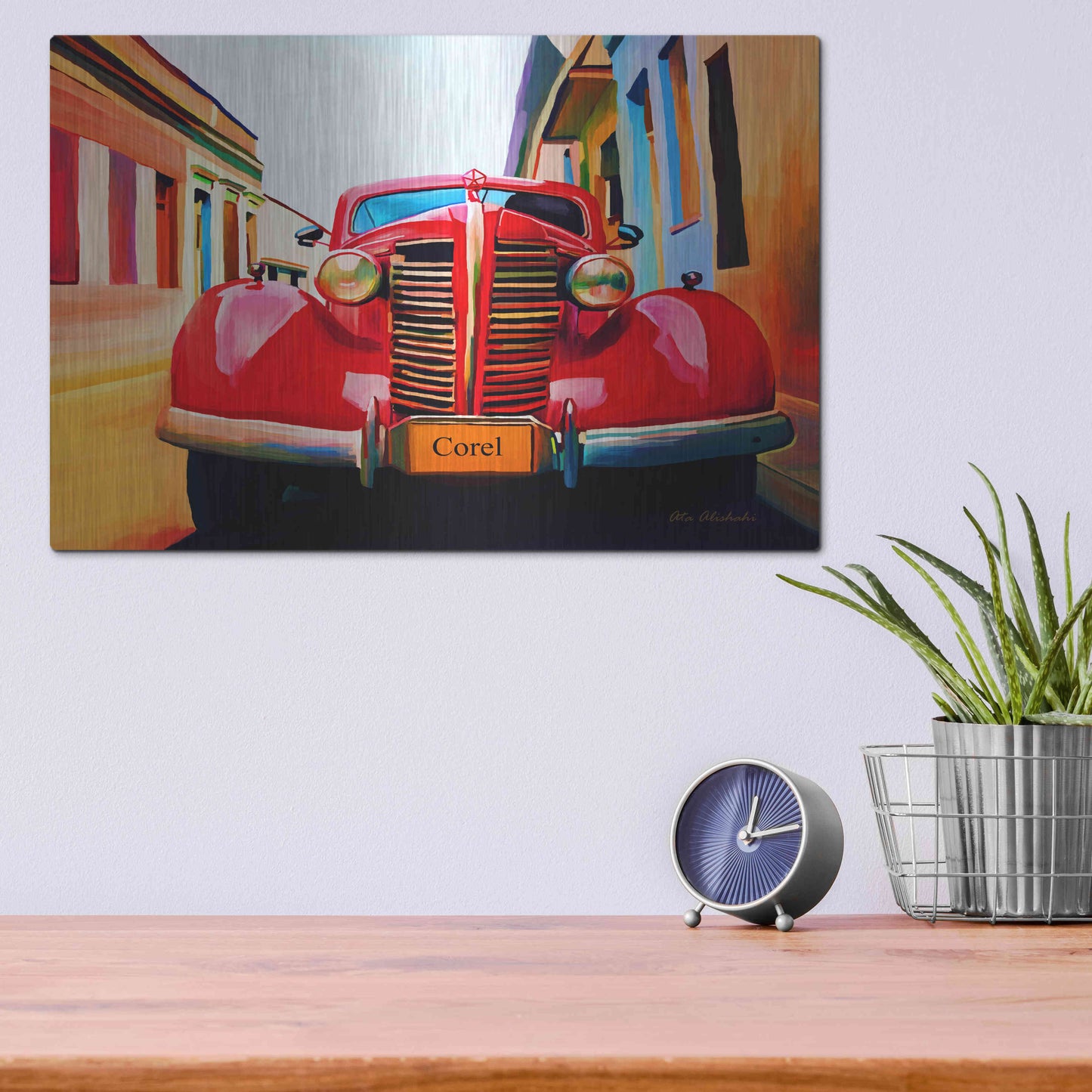 Luxe Metal Art 'Red Car' by Ata Alishahi, Metal Wall Art,16x12