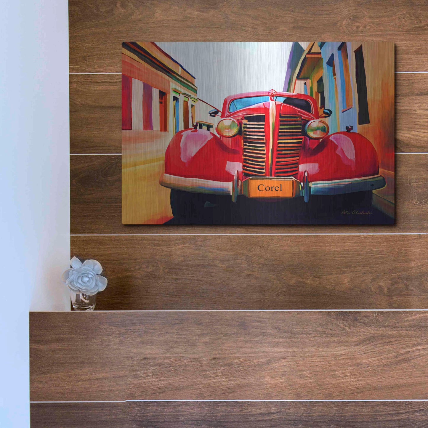 Luxe Metal Art 'Red Car' by Ata Alishahi, Metal Wall Art,16x12