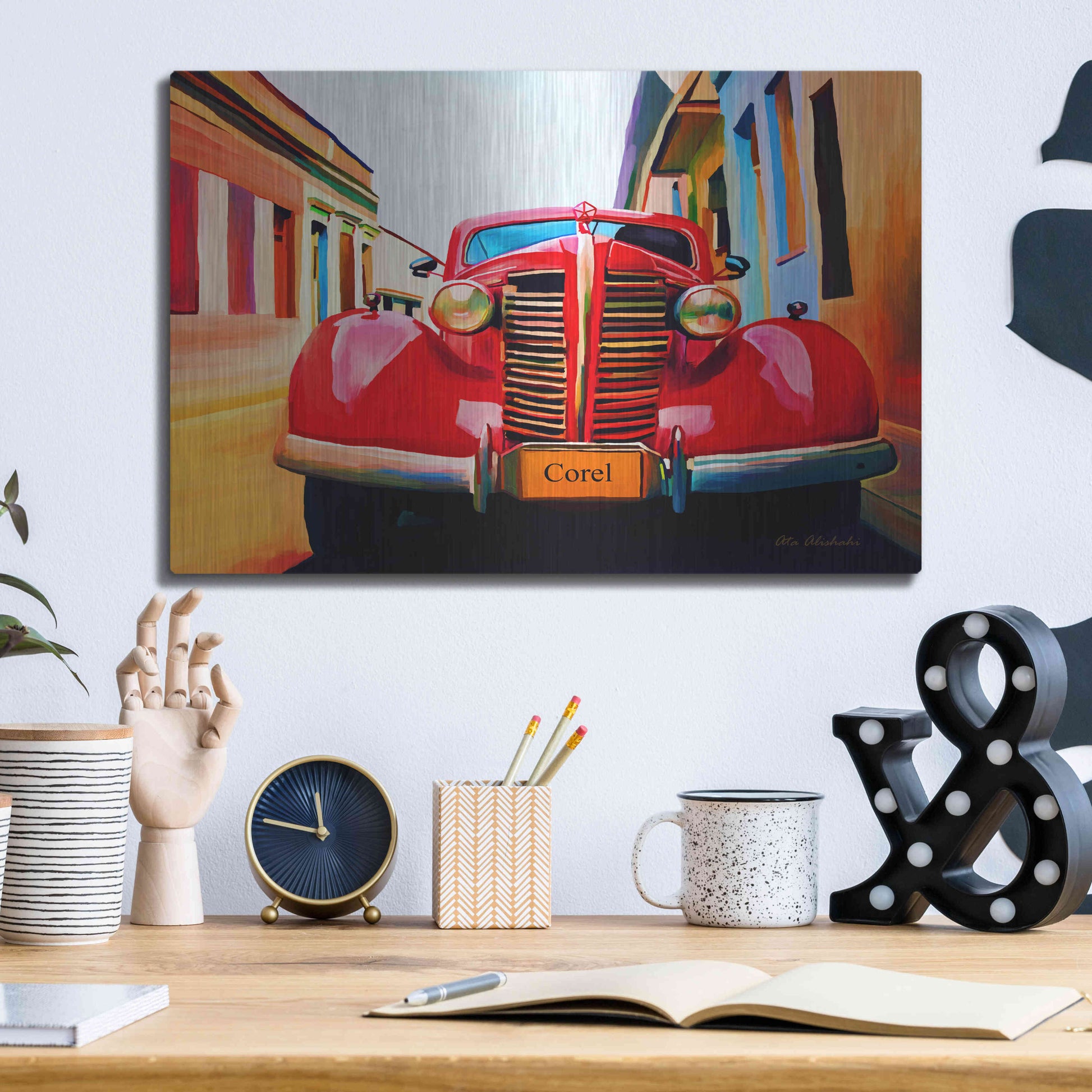 Luxe Metal Art 'Red Car' by Ata Alishahi, Metal Wall Art,16x12