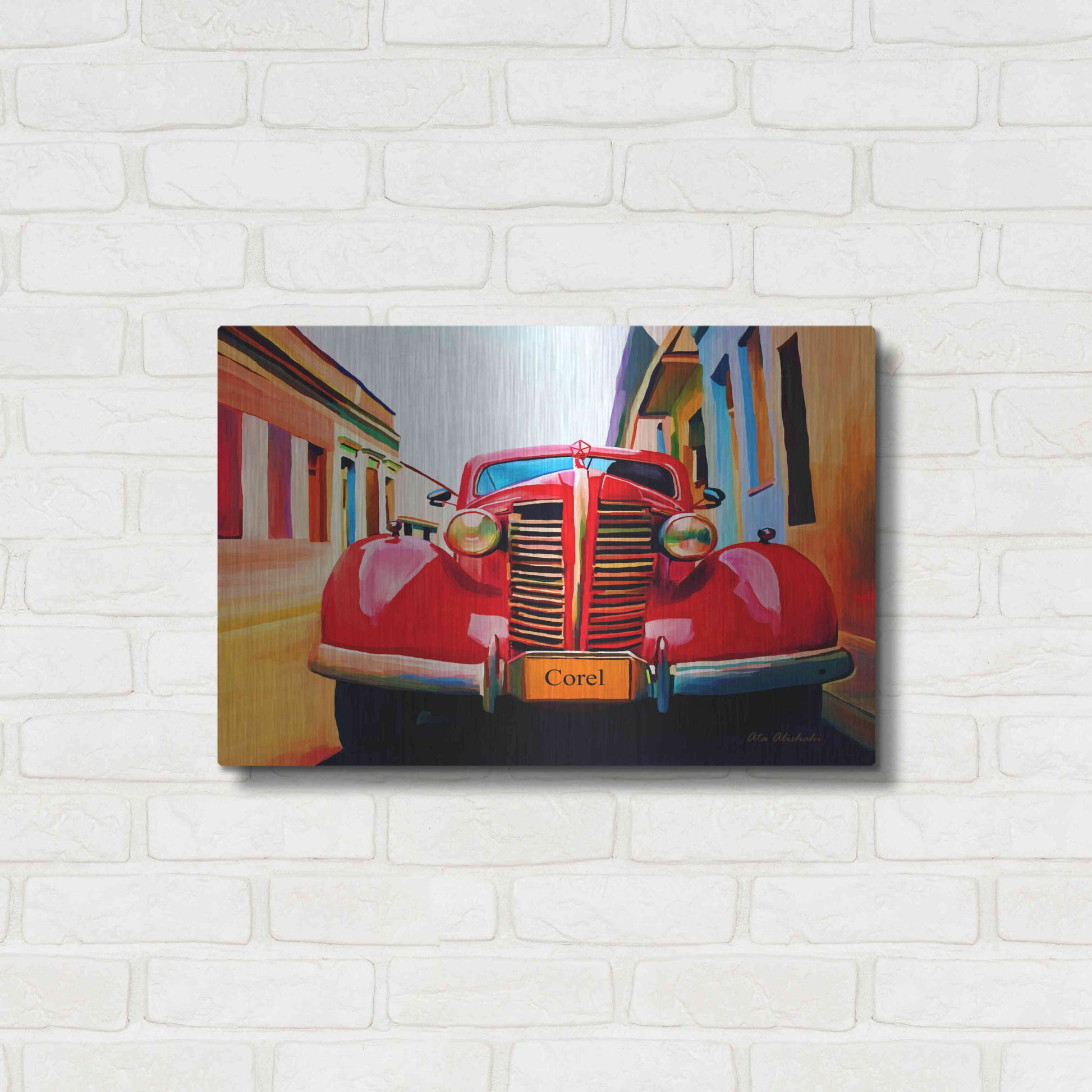 Luxe Metal Art 'Red Car' by Ata Alishahi, Metal Wall Art,24x16