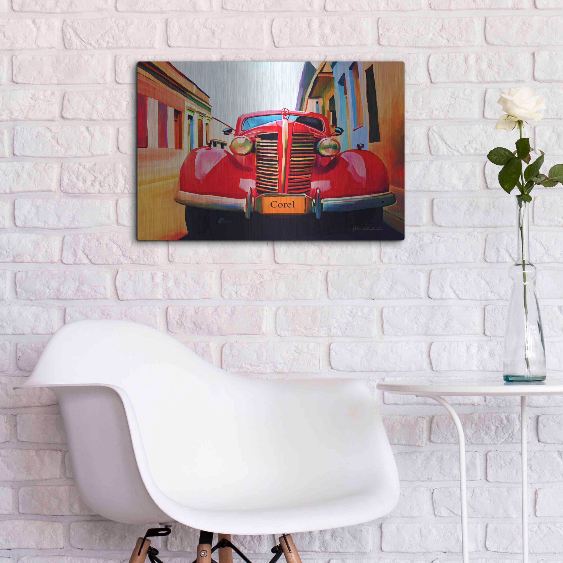 Luxe Metal Art 'Red Car' by Ata Alishahi, Metal Wall Art,24x16