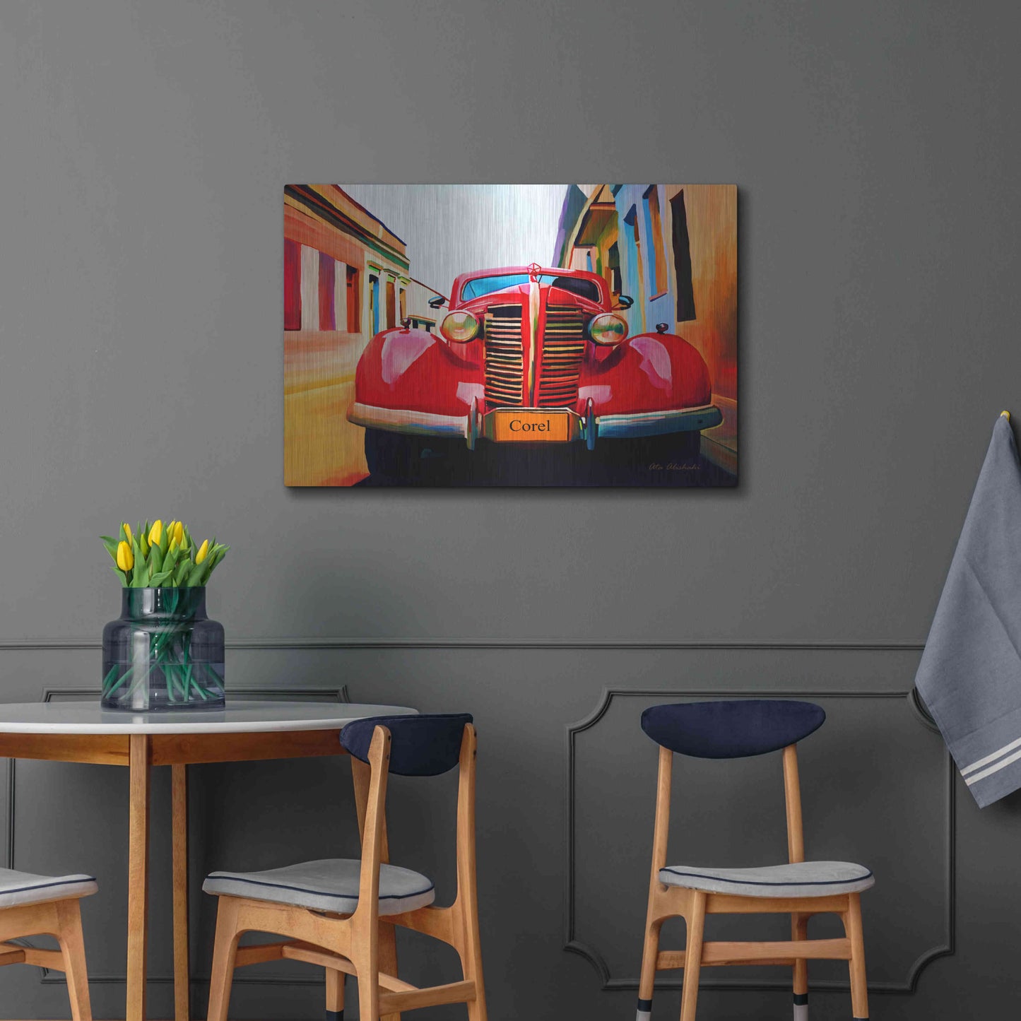 Luxe Metal Art 'Red Car' by Ata Alishahi, Metal Wall Art,36x24