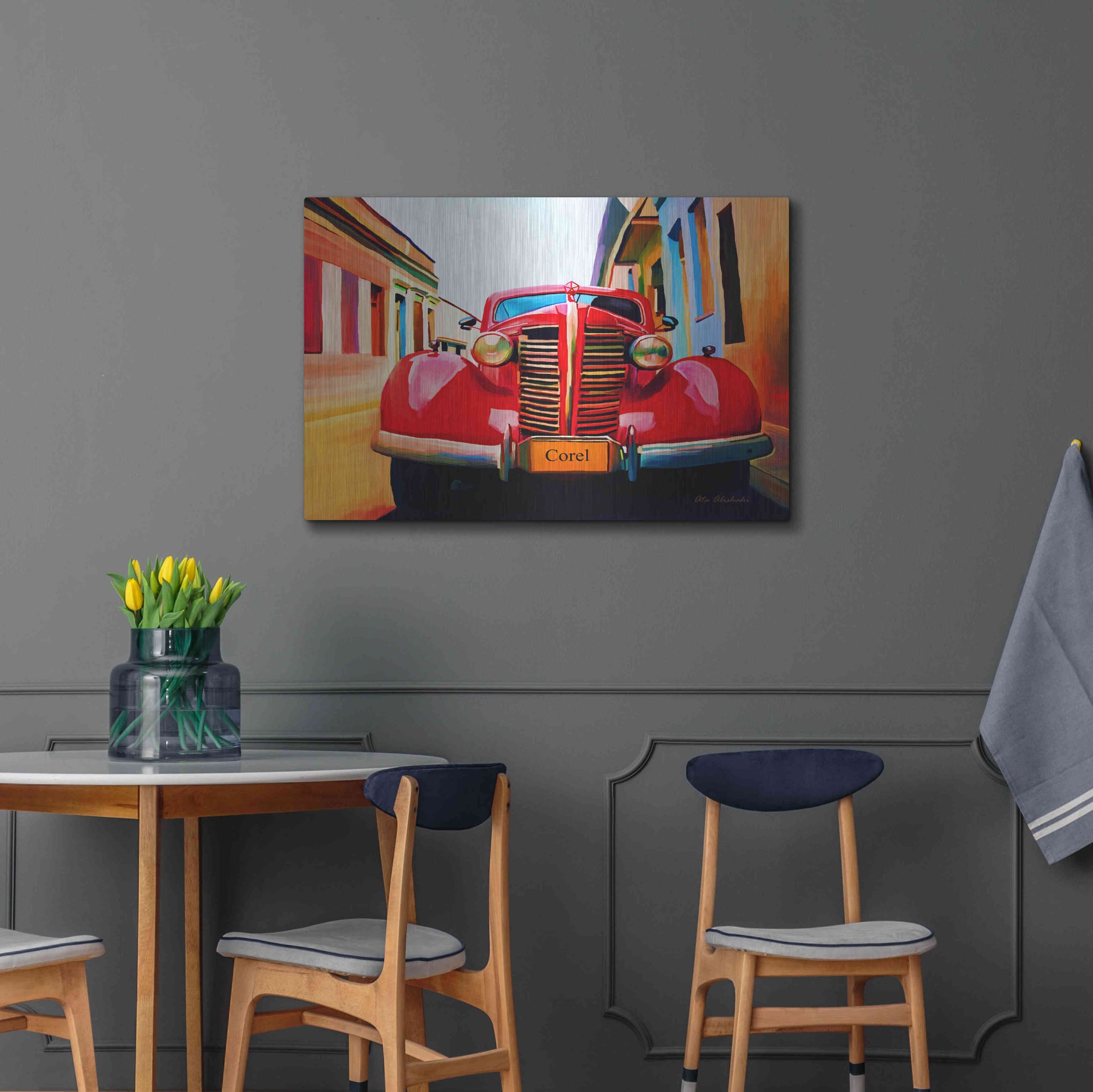 Luxe Metal Art 'Red Car' by Ata Alishahi, Metal Wall Art,36x24
