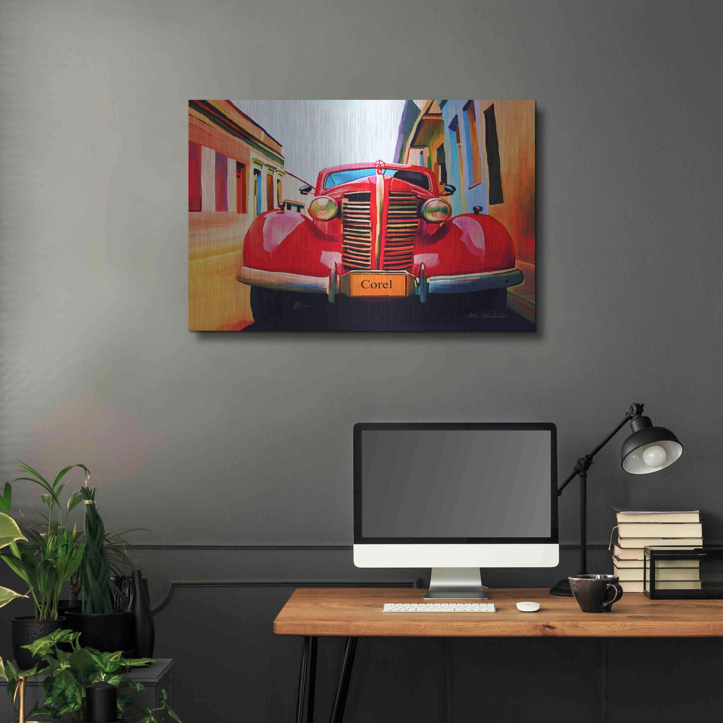 Luxe Metal Art 'Red Car' by Ata Alishahi, Metal Wall Art,36x24