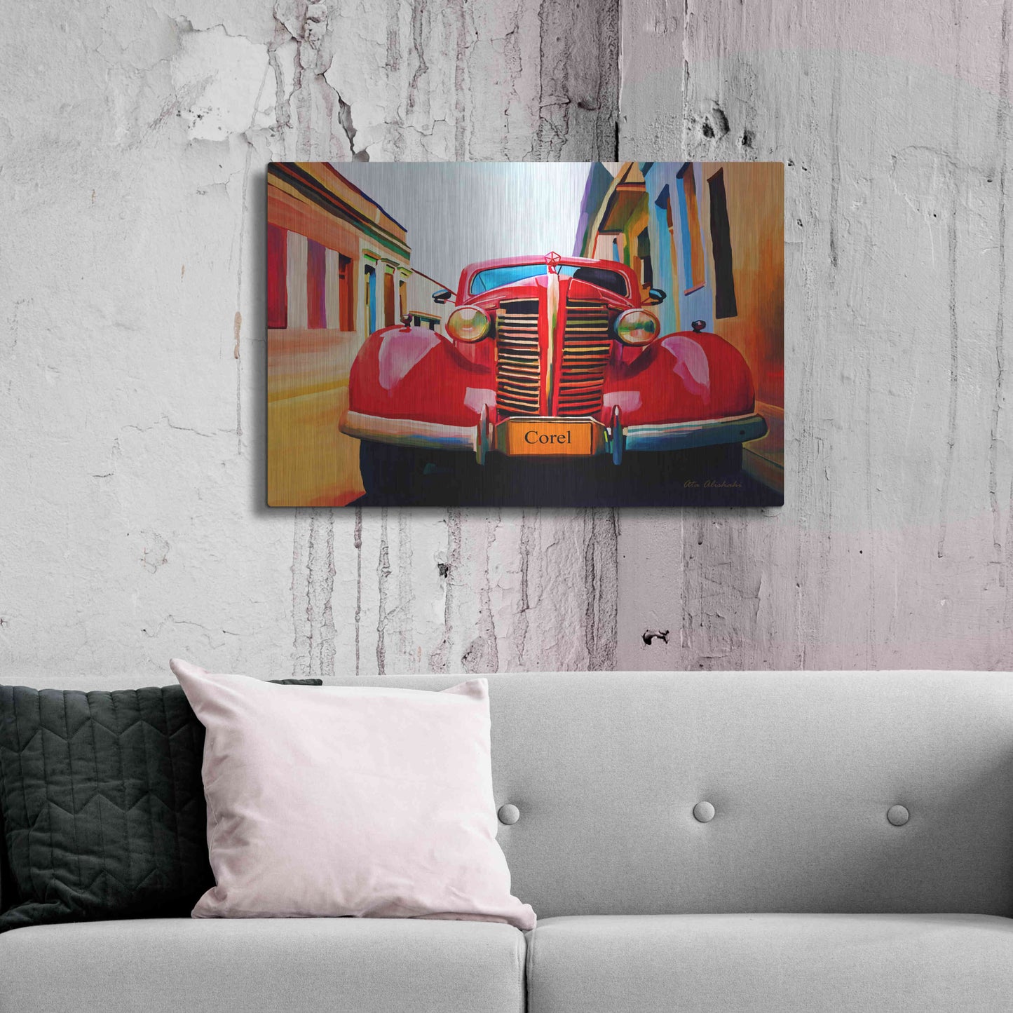 Luxe Metal Art 'Red Car' by Ata Alishahi, Metal Wall Art,36x24