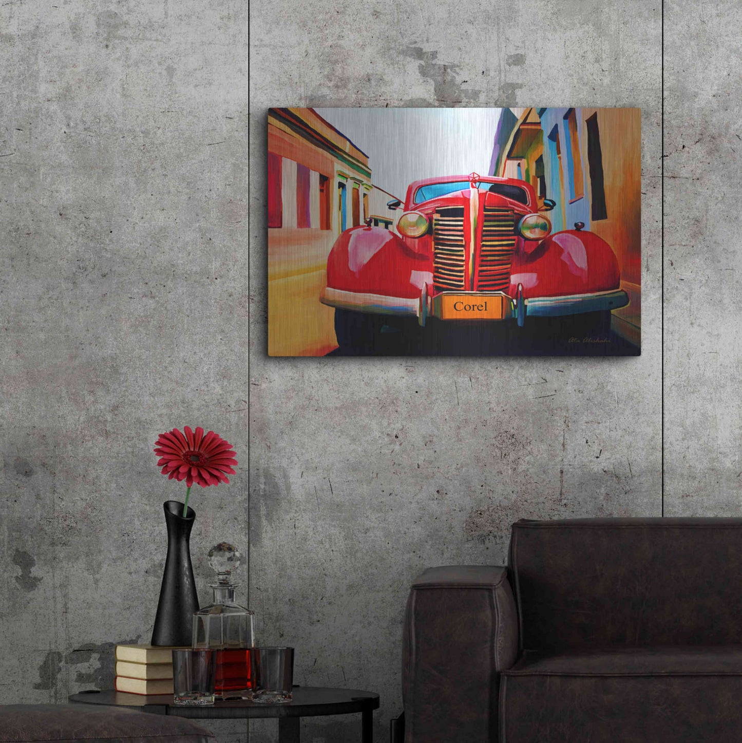 Luxe Metal Art 'Red Car' by Ata Alishahi, Metal Wall Art,36x24