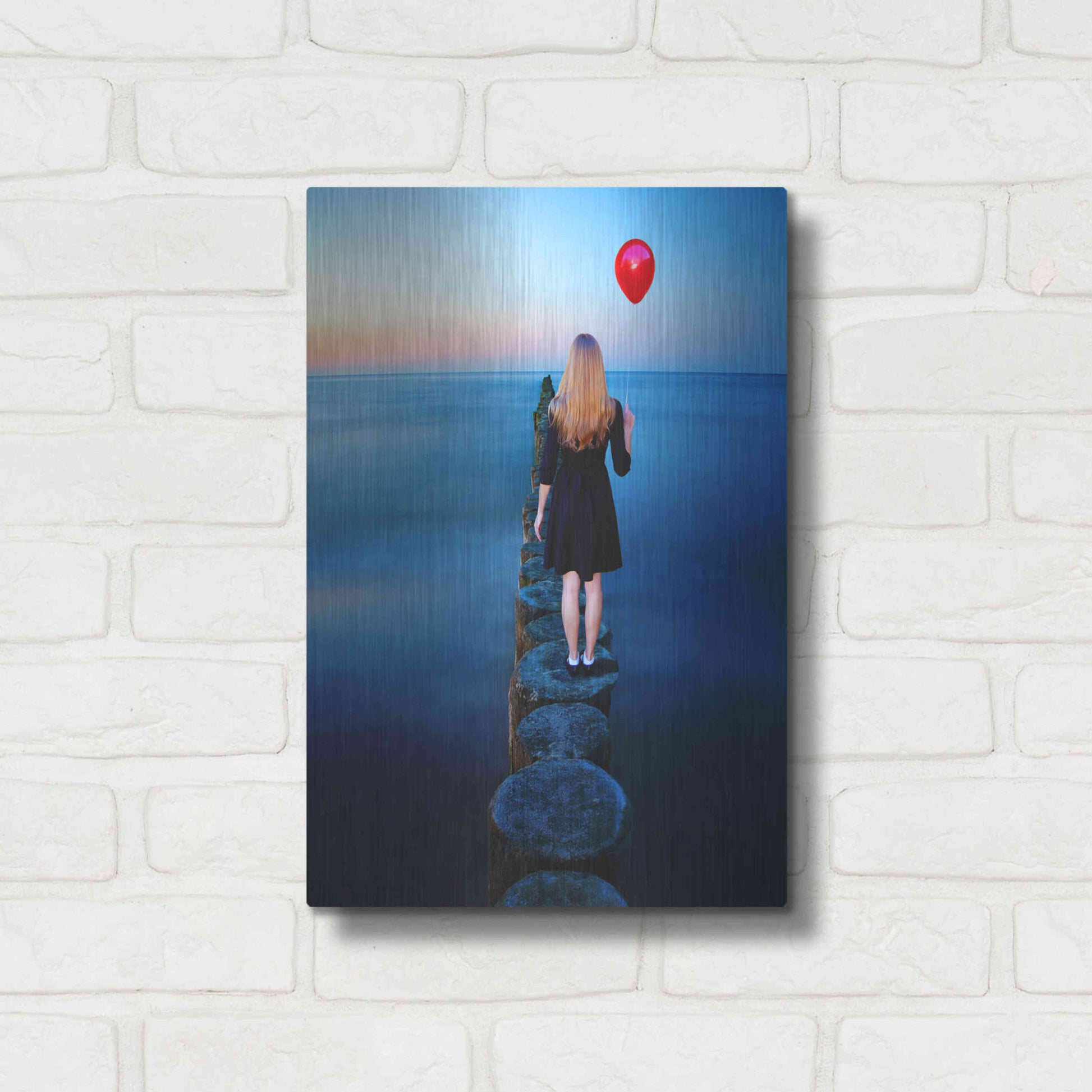 Luxe Metal Art 'A Girl And Red Balloon' by Ata Alishahi, Metal Wall Art,12x16