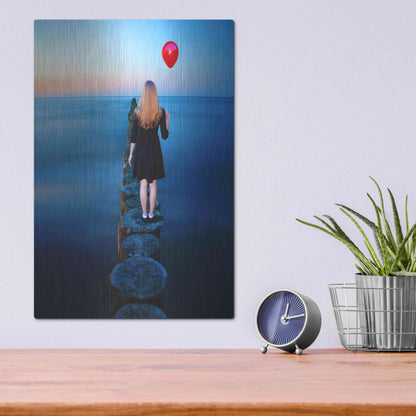 Luxe Metal Art 'A Girl And Red Balloon' by Ata Alishahi, Metal Wall Art,12x16