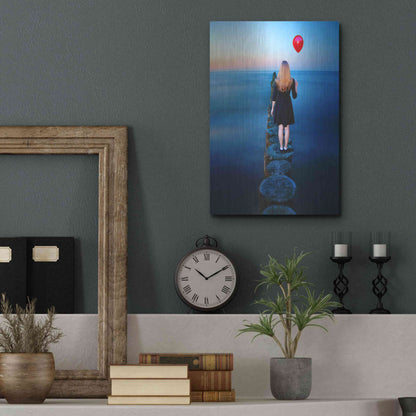 Luxe Metal Art 'A Girl And Red Balloon' by Ata Alishahi, Metal Wall Art,12x16