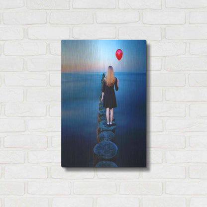 Luxe Metal Art 'A Girl And Red Balloon' by Ata Alishahi, Metal Wall Art,16x24