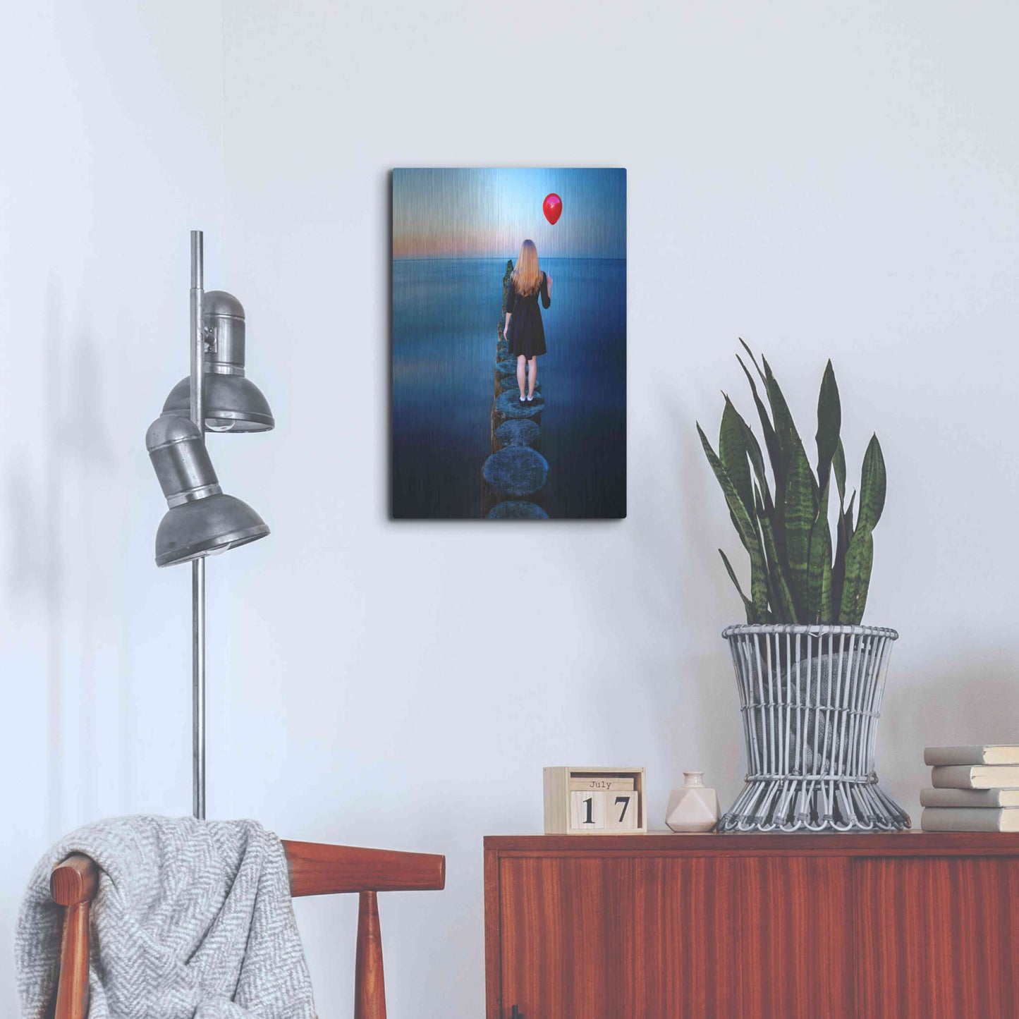 Luxe Metal Art 'A Girl And Red Balloon' by Ata Alishahi, Metal Wall Art,16x24