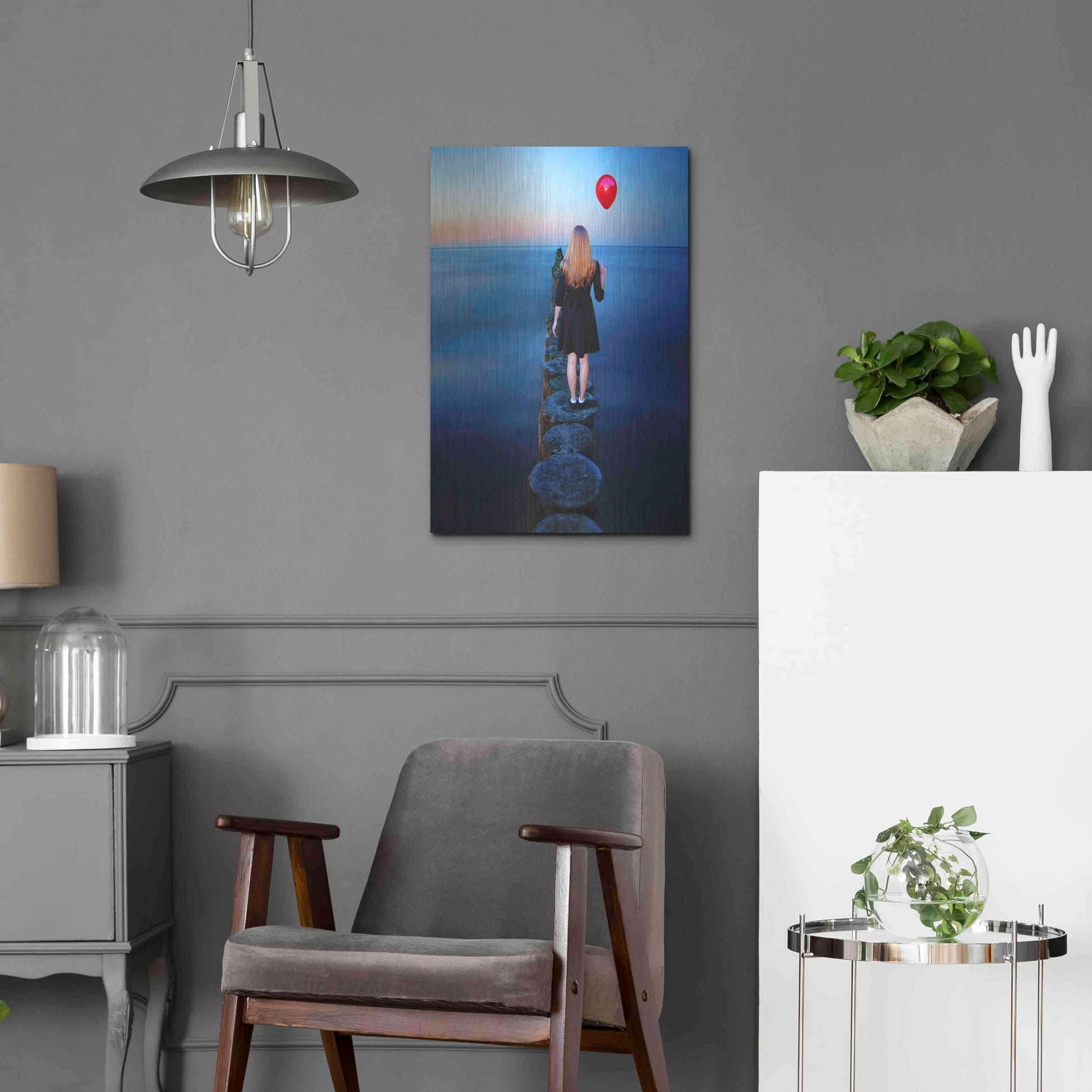 Luxe Metal Art 'A Girl And Red Balloon' by Ata Alishahi, Metal Wall Art,16x24