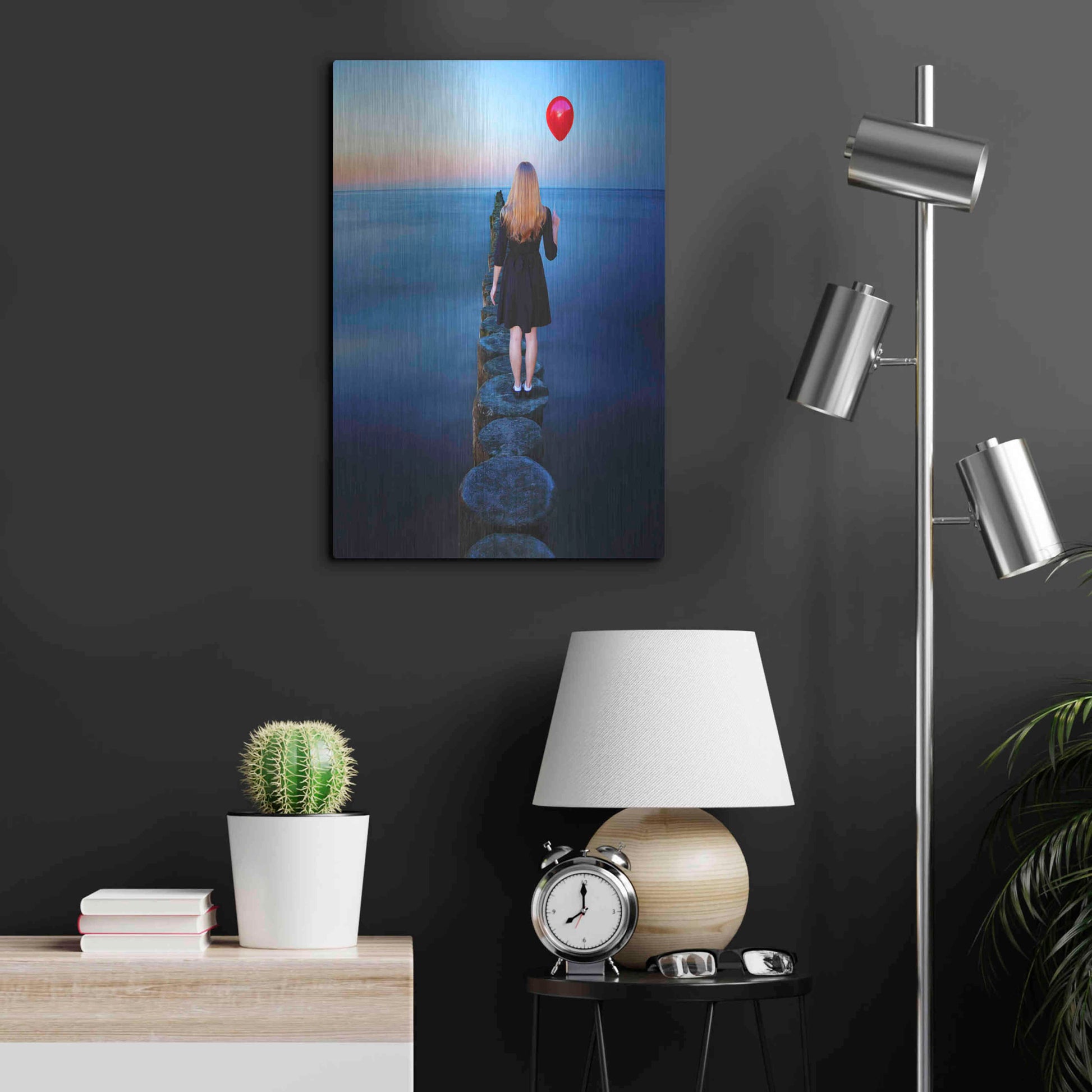 Luxe Metal Art 'A Girl And Red Balloon' by Ata Alishahi, Metal Wall Art,16x24