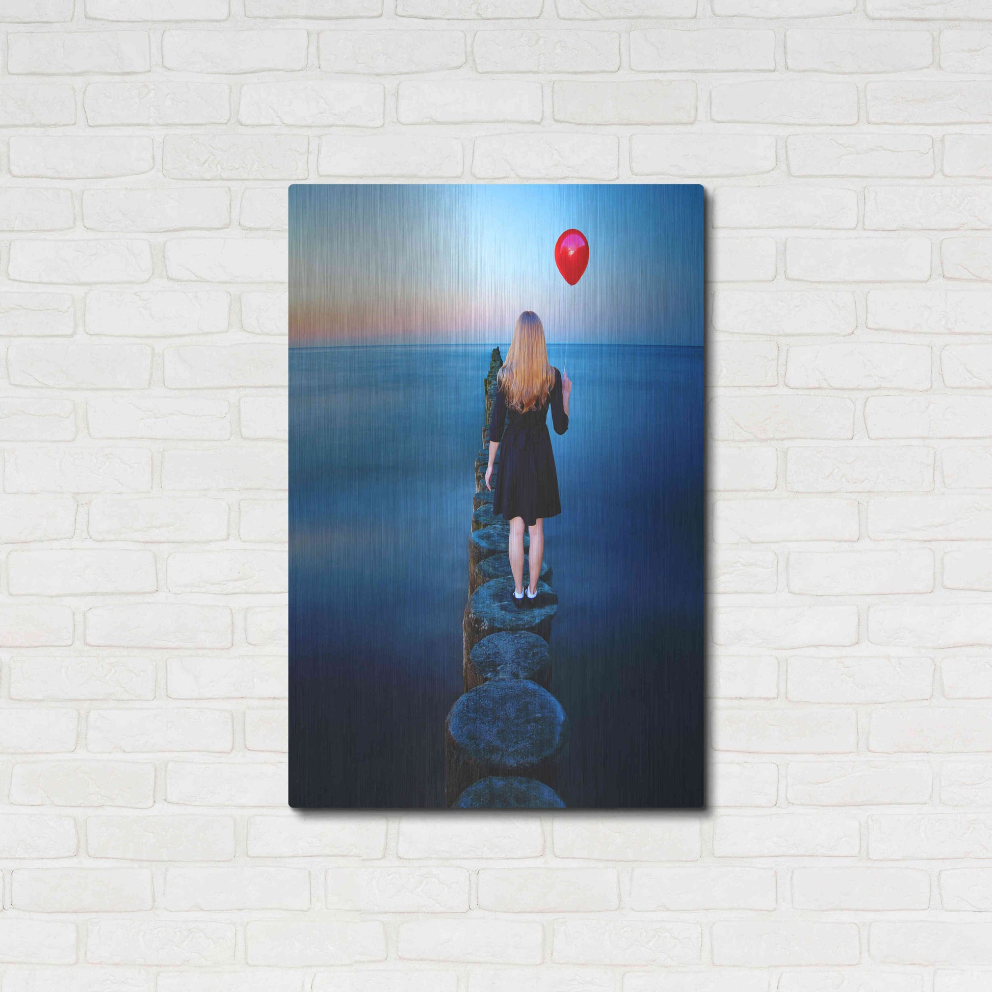 Luxe Metal Art 'A Girl And Red Balloon' by Ata Alishahi, Metal Wall Art,24x36