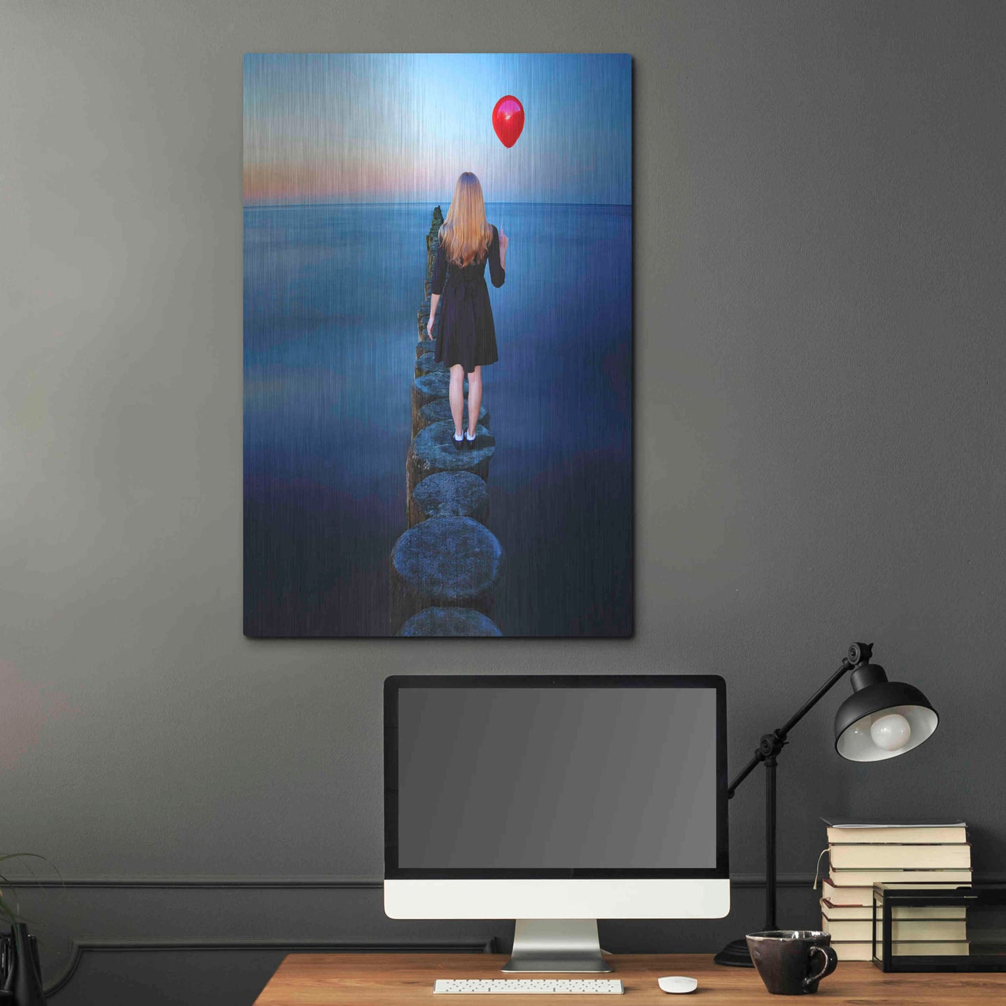 Luxe Metal Art 'A Girl And Red Balloon' by Ata Alishahi, Metal Wall Art,24x36