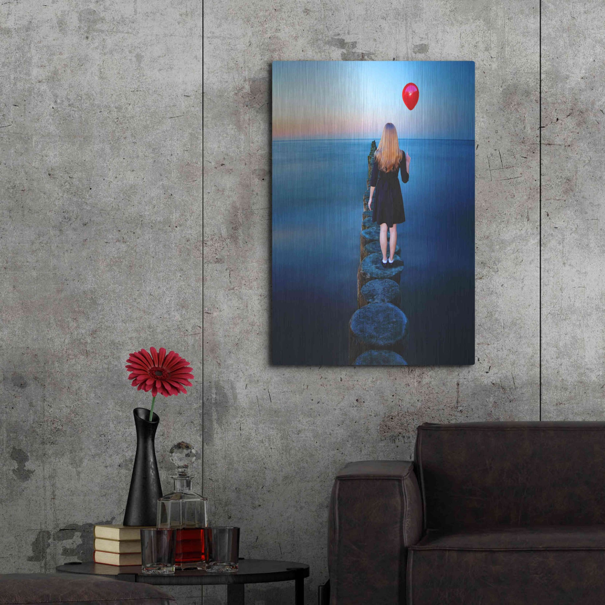 Luxe Metal Art 'A Girl And Red Balloon' by Ata Alishahi, Metal Wall Art,24x36
