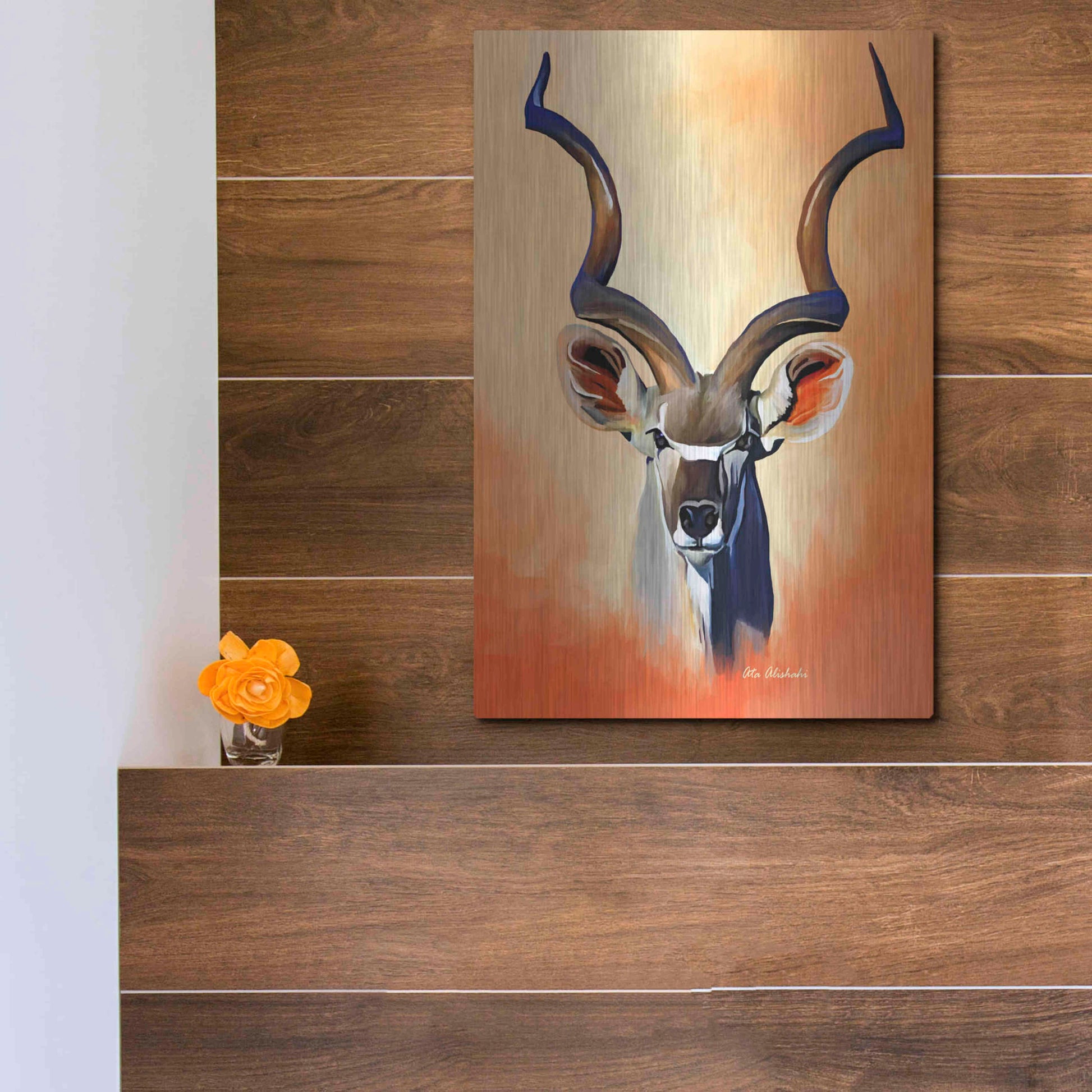 Luxe Metal Art 'Antelope Head' by Ata Alishahi, Metal Wall Art,12x16