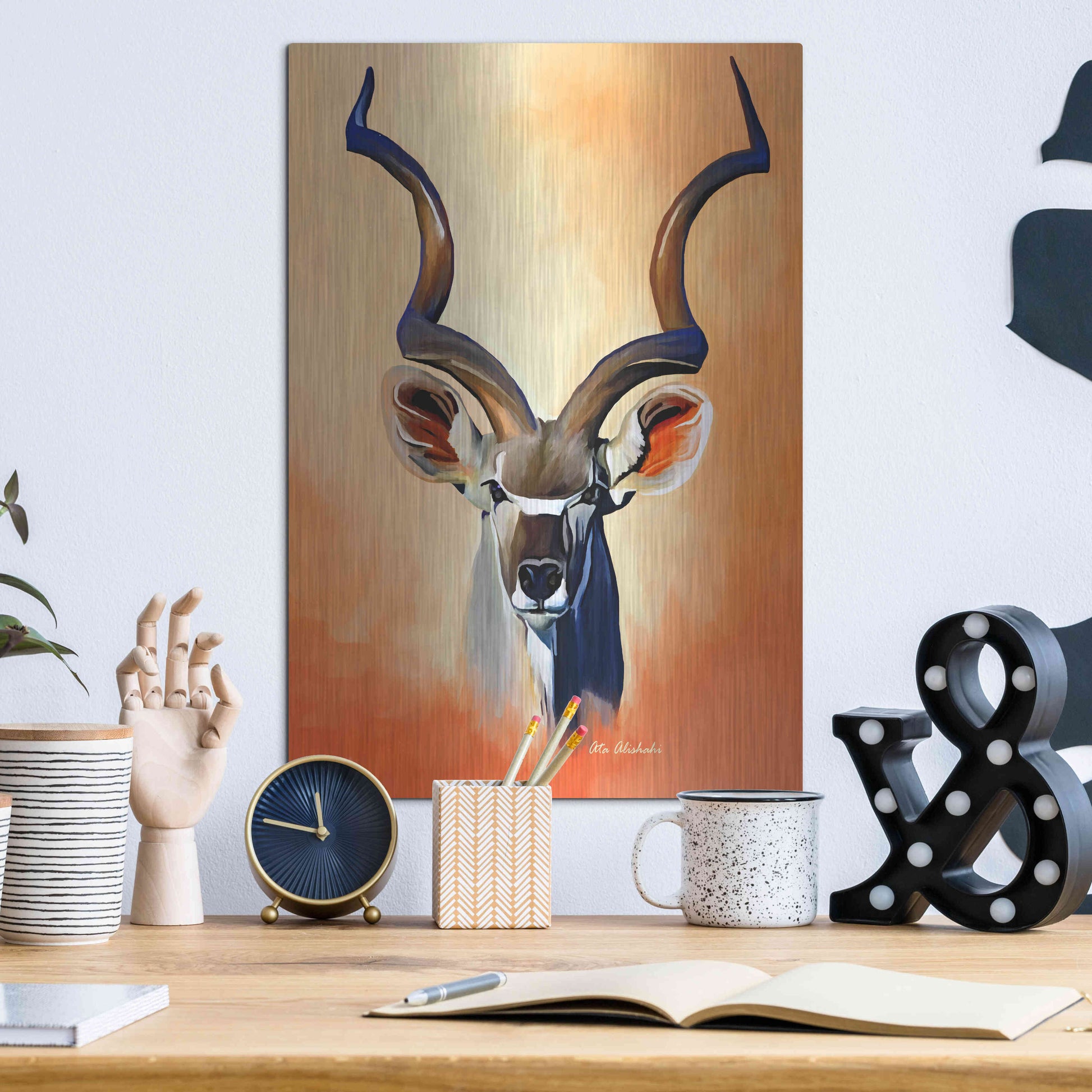 Luxe Metal Art 'Antelope Head' by Ata Alishahi, Metal Wall Art,12x16