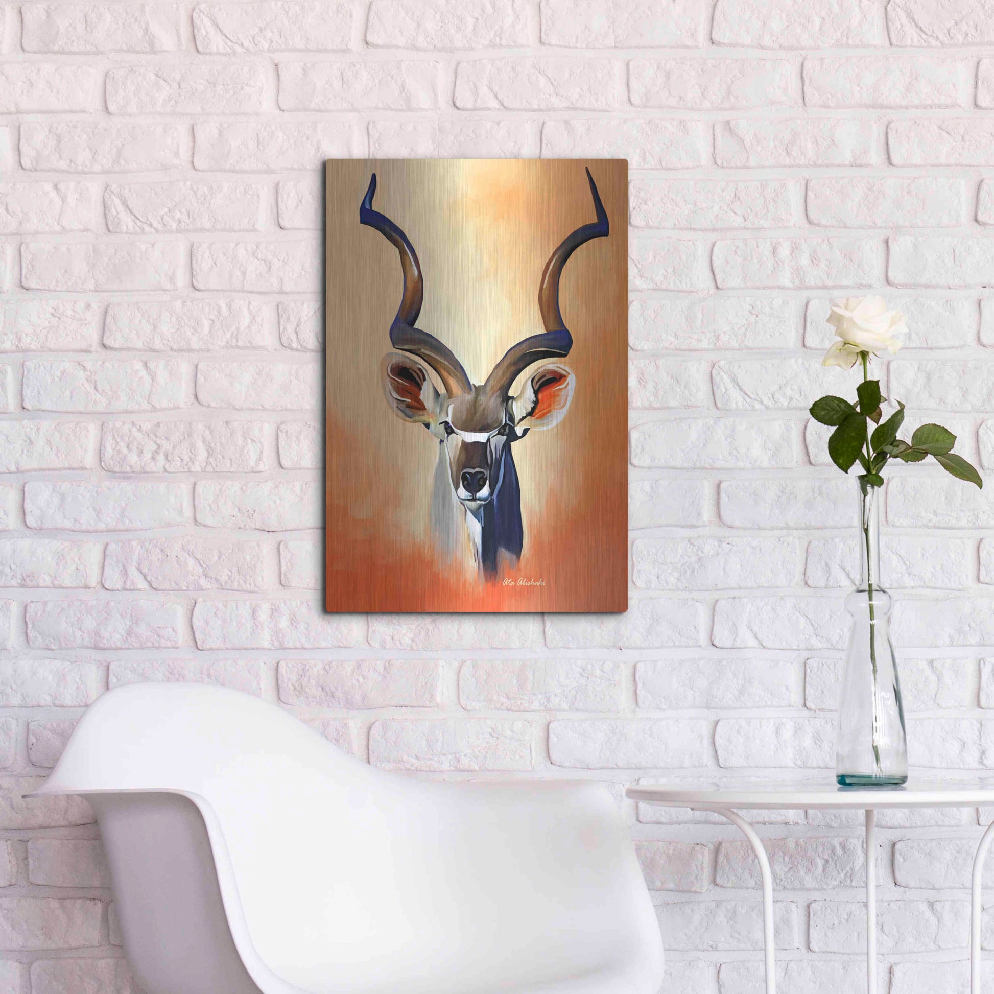 Luxe Metal Art 'Antelope Head' by Ata Alishahi, Metal Wall Art,16x24