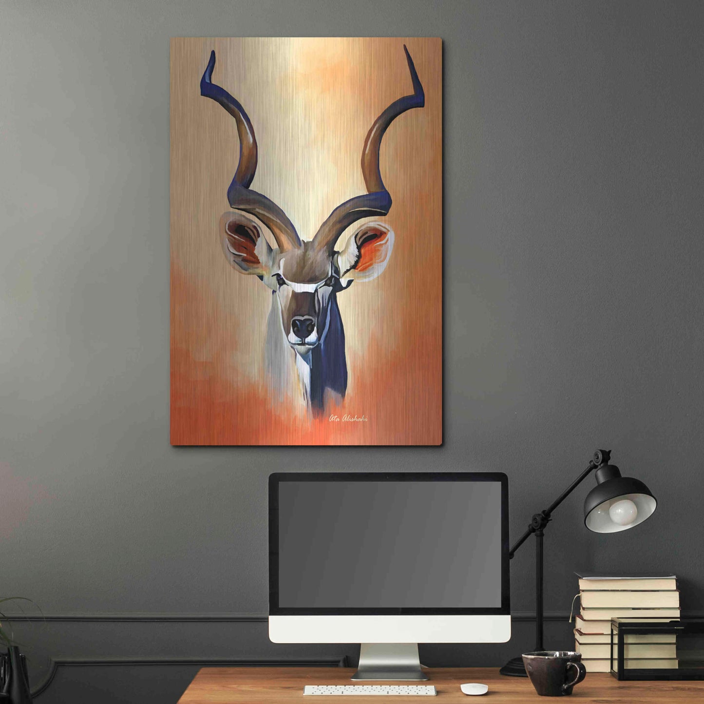 Luxe Metal Art 'Antelope Head' by Ata Alishahi, Metal Wall Art,24x36