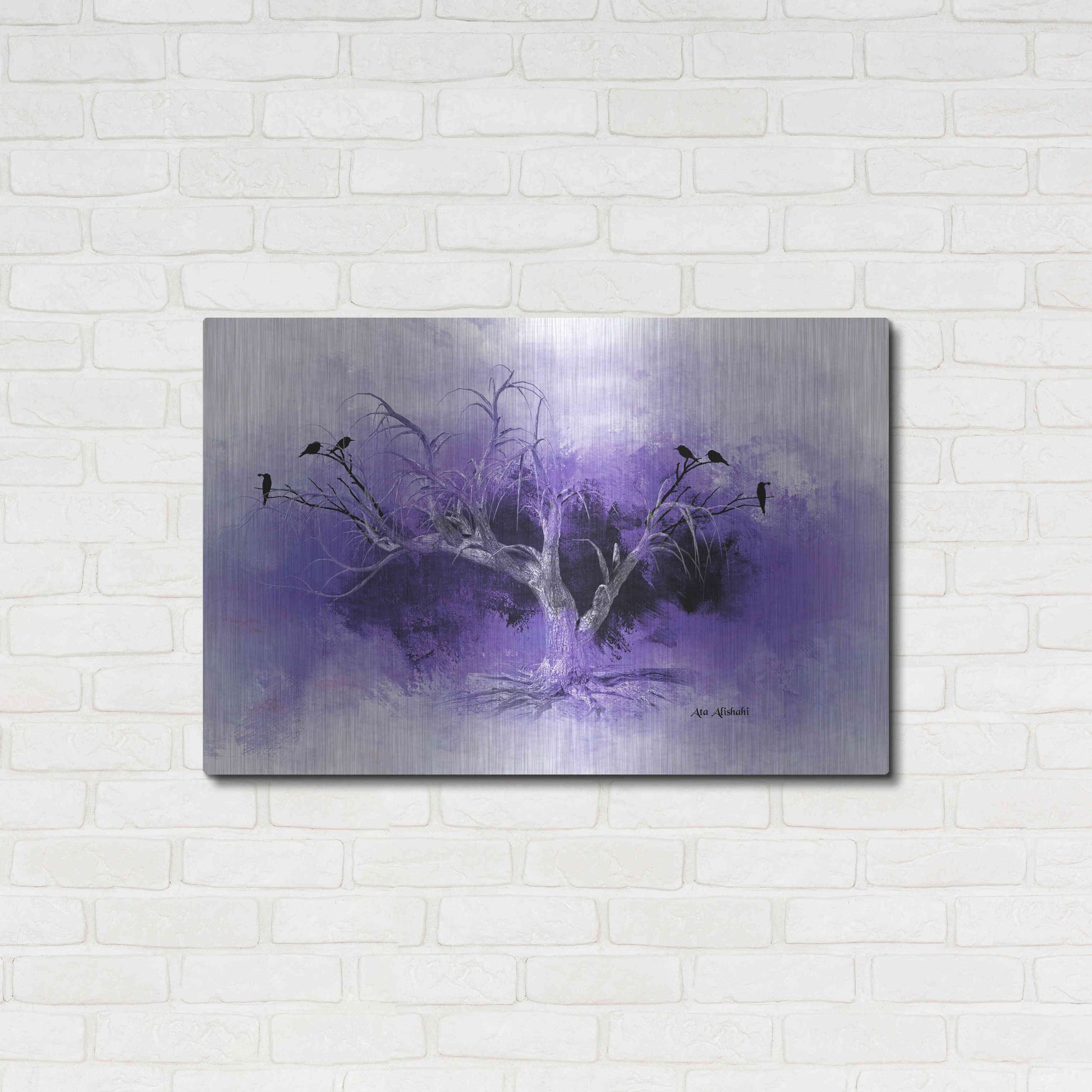 Luxe Metal Art 'Dead Tree And Black Birds' by Ata Alishahi, Metal Wall Art,36x24