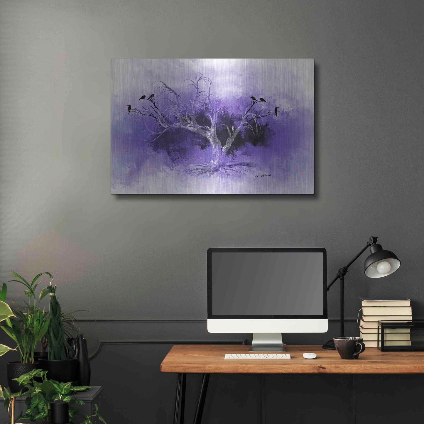 Luxe Metal Art 'Dead Tree And Black Birds' by Ata Alishahi, Metal Wall Art,36x24