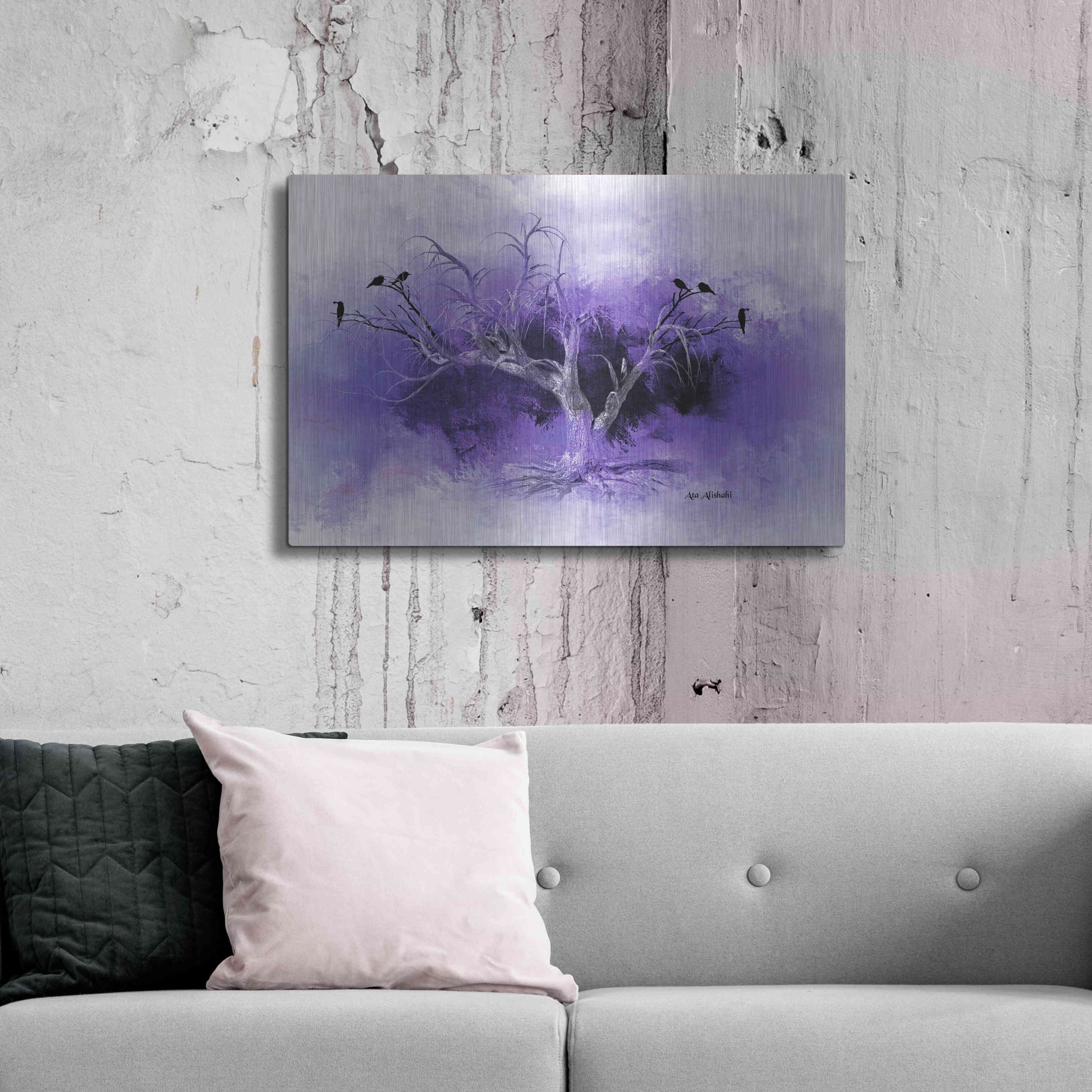 Luxe Metal Art 'Dead Tree And Black Birds' by Ata Alishahi, Metal Wall Art,36x24