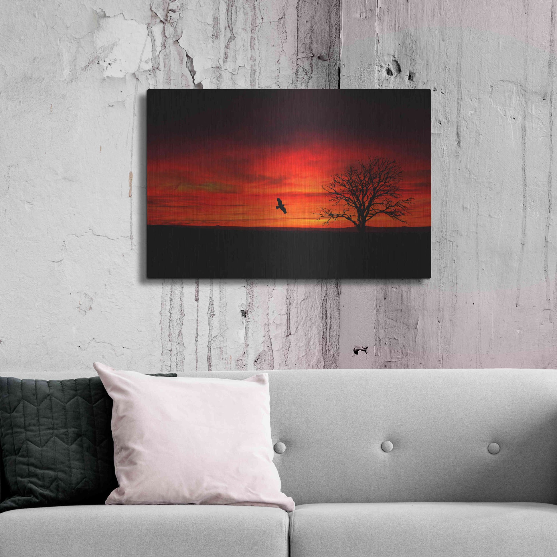 Luxe Metal Art 'Lone Tree And A Bird' by Ata Alishahi, Metal Wall Art,36x24