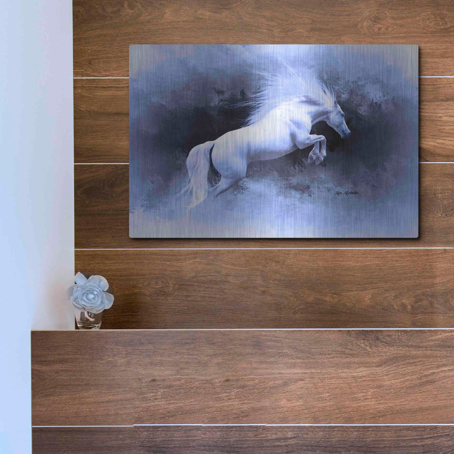 Luxe Metal Art 'White Horse' by Ata Alishahi, Metal Wall Art,16x12