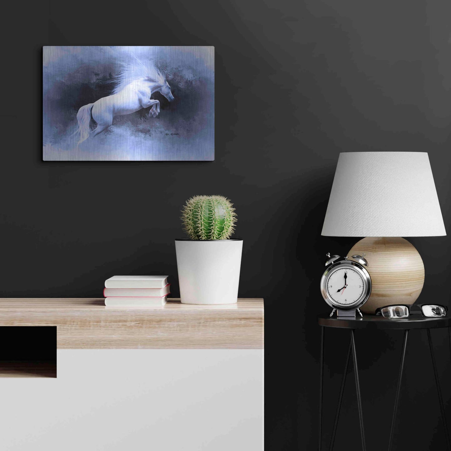 Luxe Metal Art 'White Horse' by Ata Alishahi, Metal Wall Art,24x16