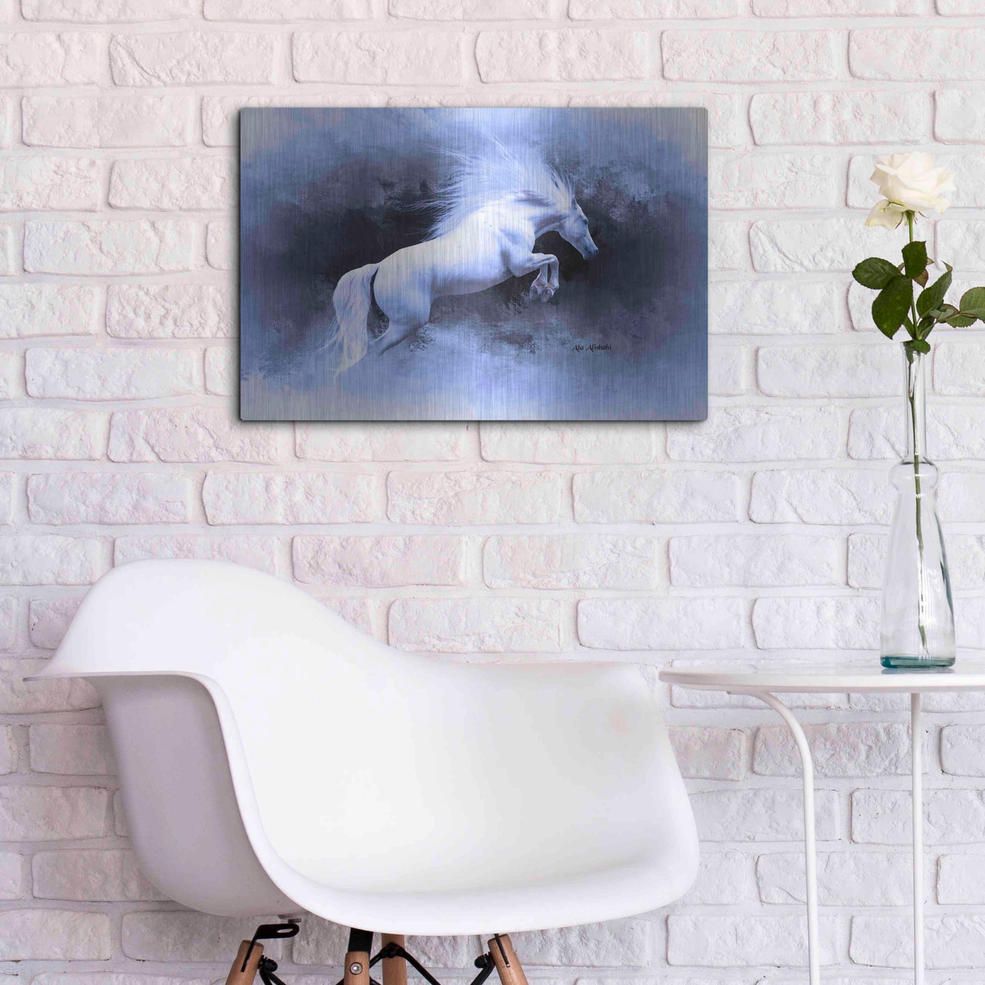 Luxe Metal Art 'White Horse' by Ata Alishahi, Metal Wall Art,24x16