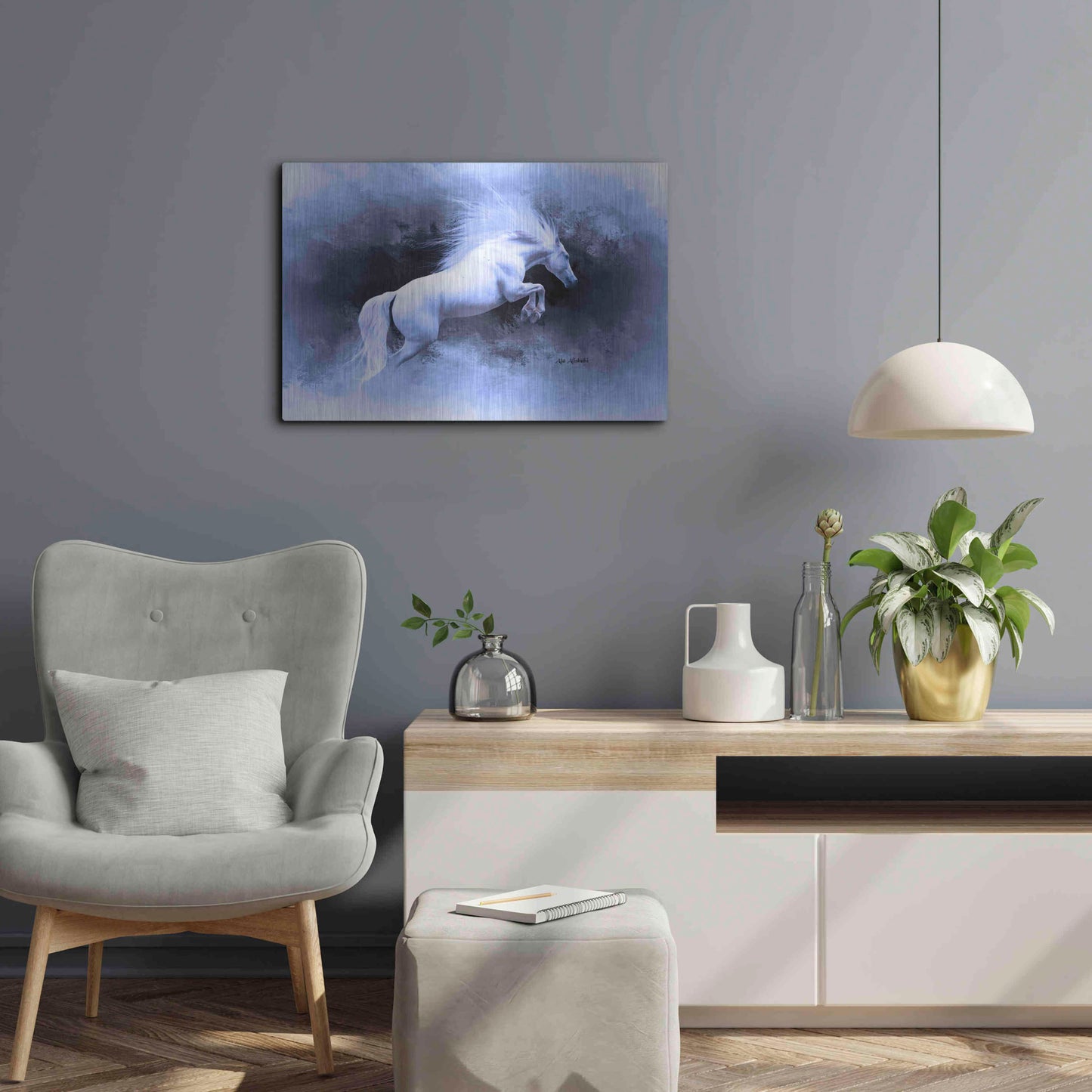 Luxe Metal Art 'White Horse' by Ata Alishahi, Metal Wall Art,24x16