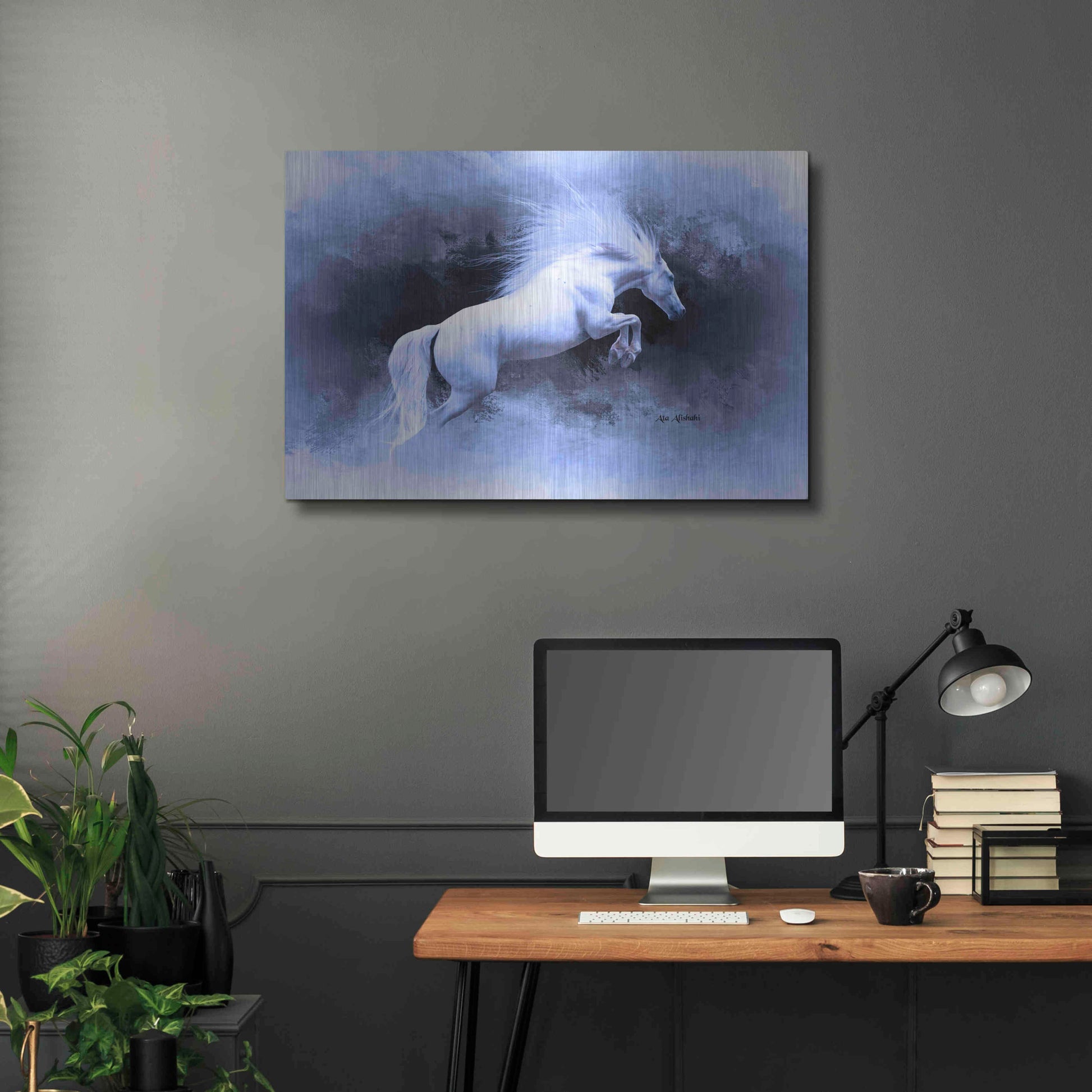 Luxe Metal Art 'White Horse' by Ata Alishahi, Metal Wall Art,36x24