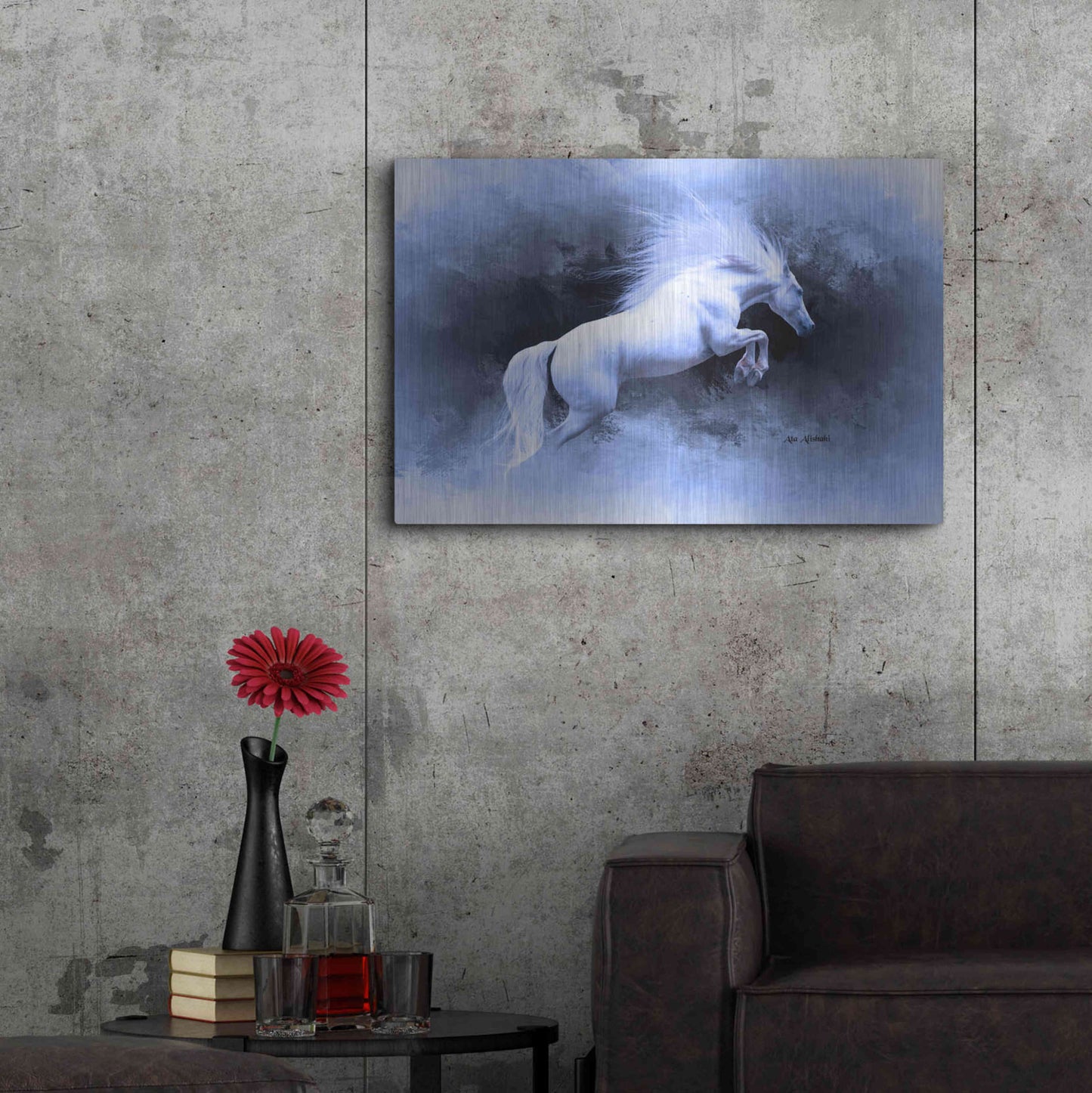 Luxe Metal Art 'White Horse' by Ata Alishahi, Metal Wall Art,36x24