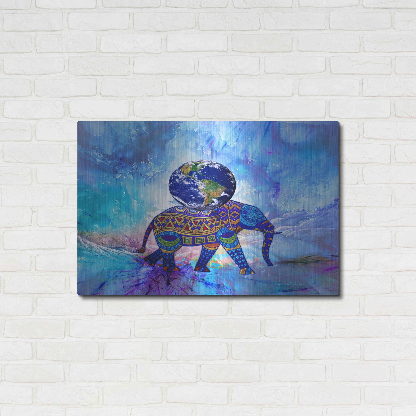 Luxe Metal Art 'Earth On Elephant' by Ata Alishahi, Metal Wall Art,36x24