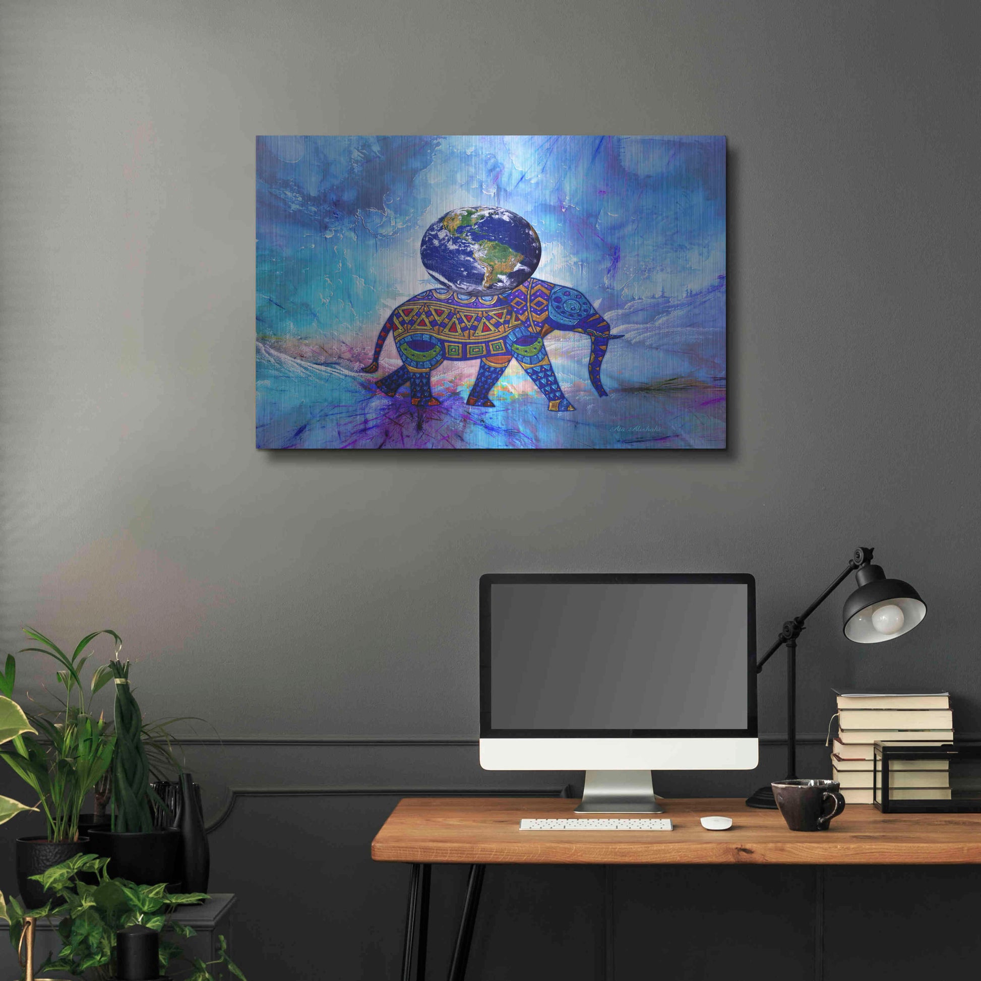 Luxe Metal Art 'Earth On Elephant' by Ata Alishahi, Metal Wall Art,36x24