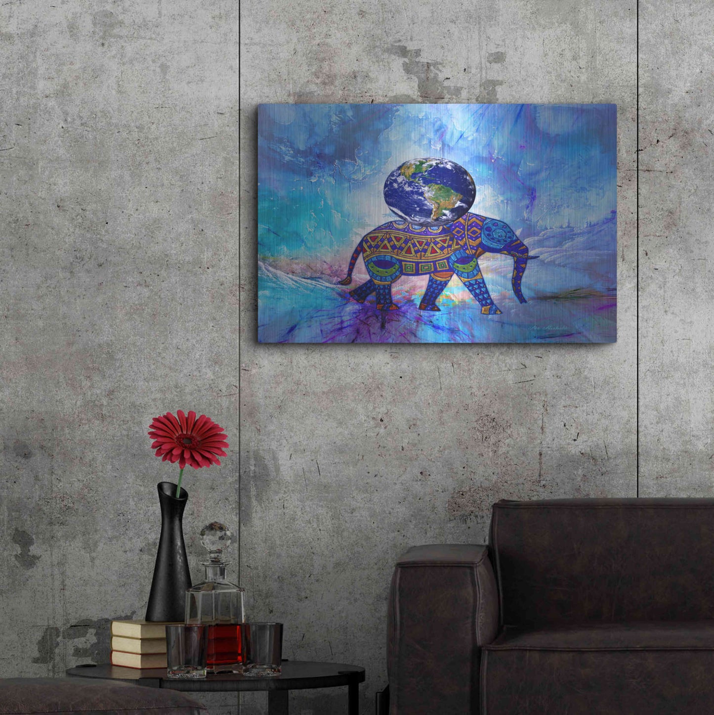 Luxe Metal Art 'Earth On Elephant' by Ata Alishahi, Metal Wall Art,36x24