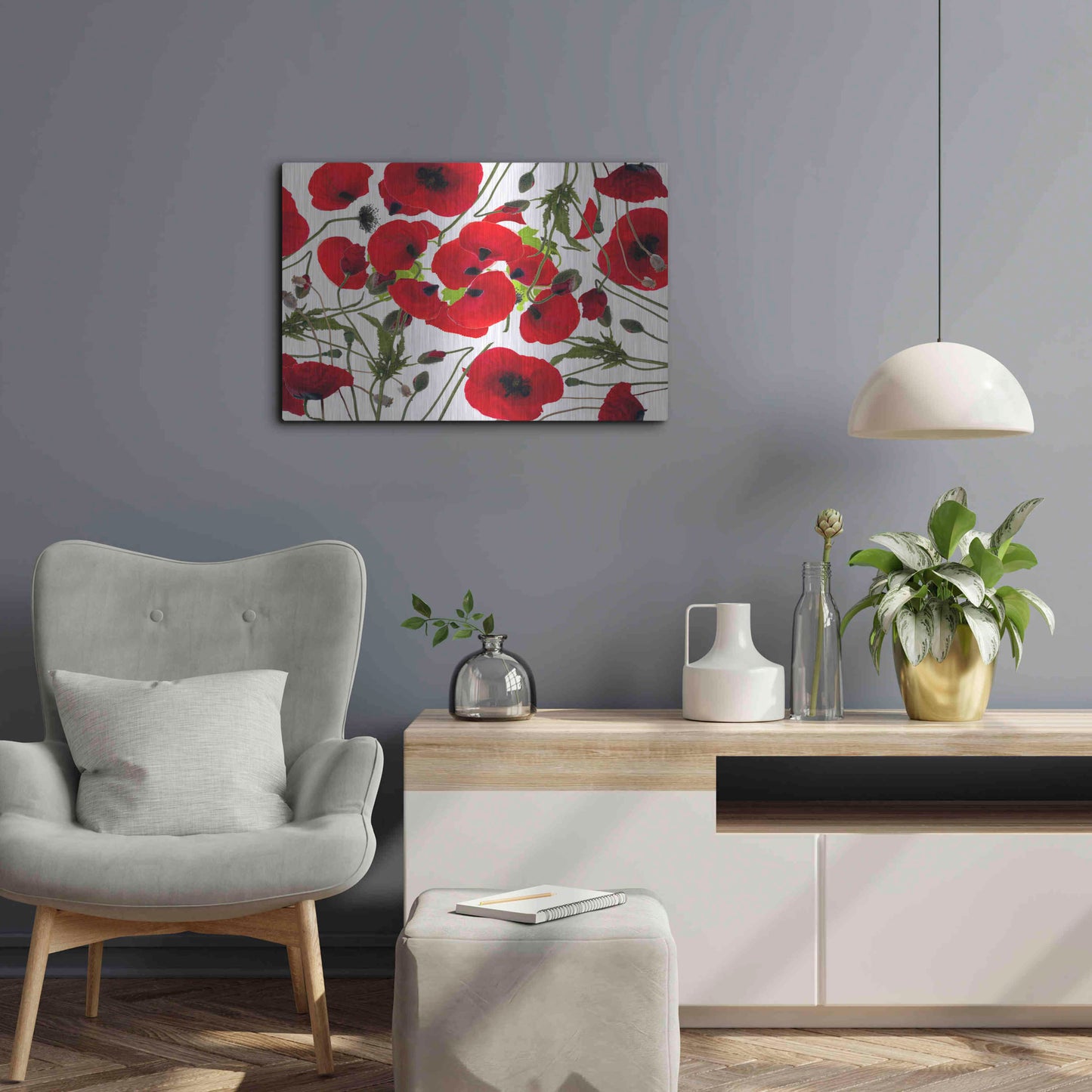 Luxe Metal Art 'Poppy Flower' by Ata Alishahi, Metal Wall Art,24x16