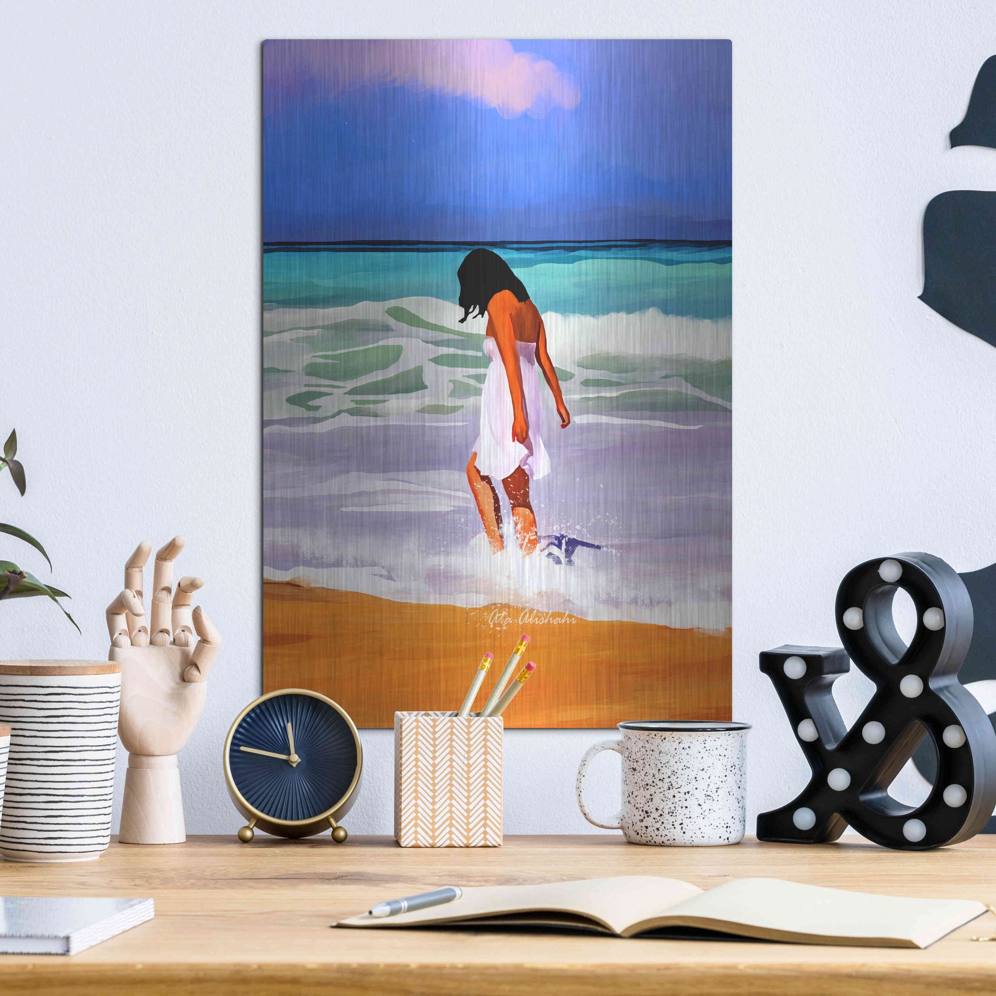 Luxe Metal Art 'Beach Day' by Ata Alishahi, Metal Wall Art,12x16