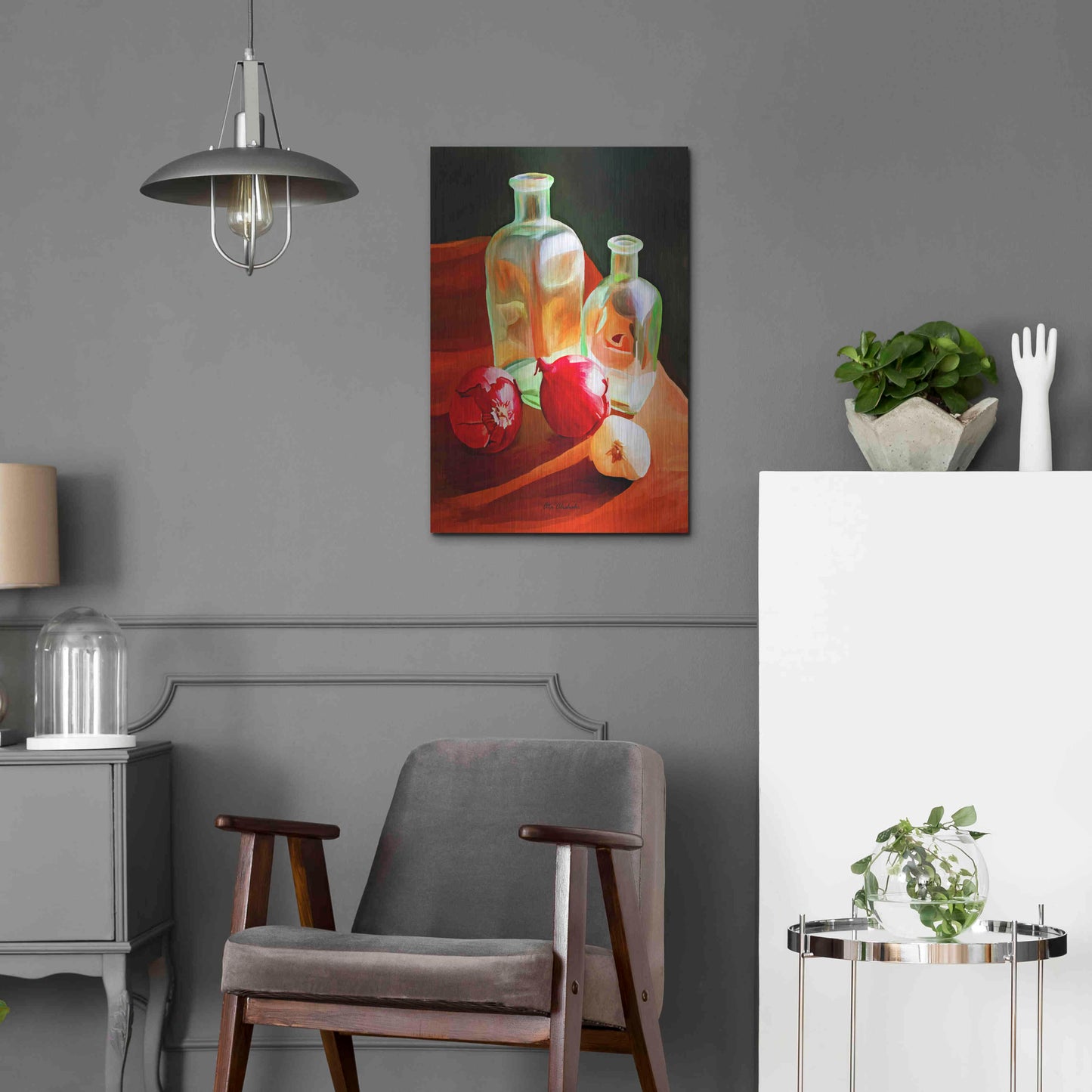 Luxe Metal Art 'Bottles And Onion' by Ata Alishahi, Metal Wall Art,16x24