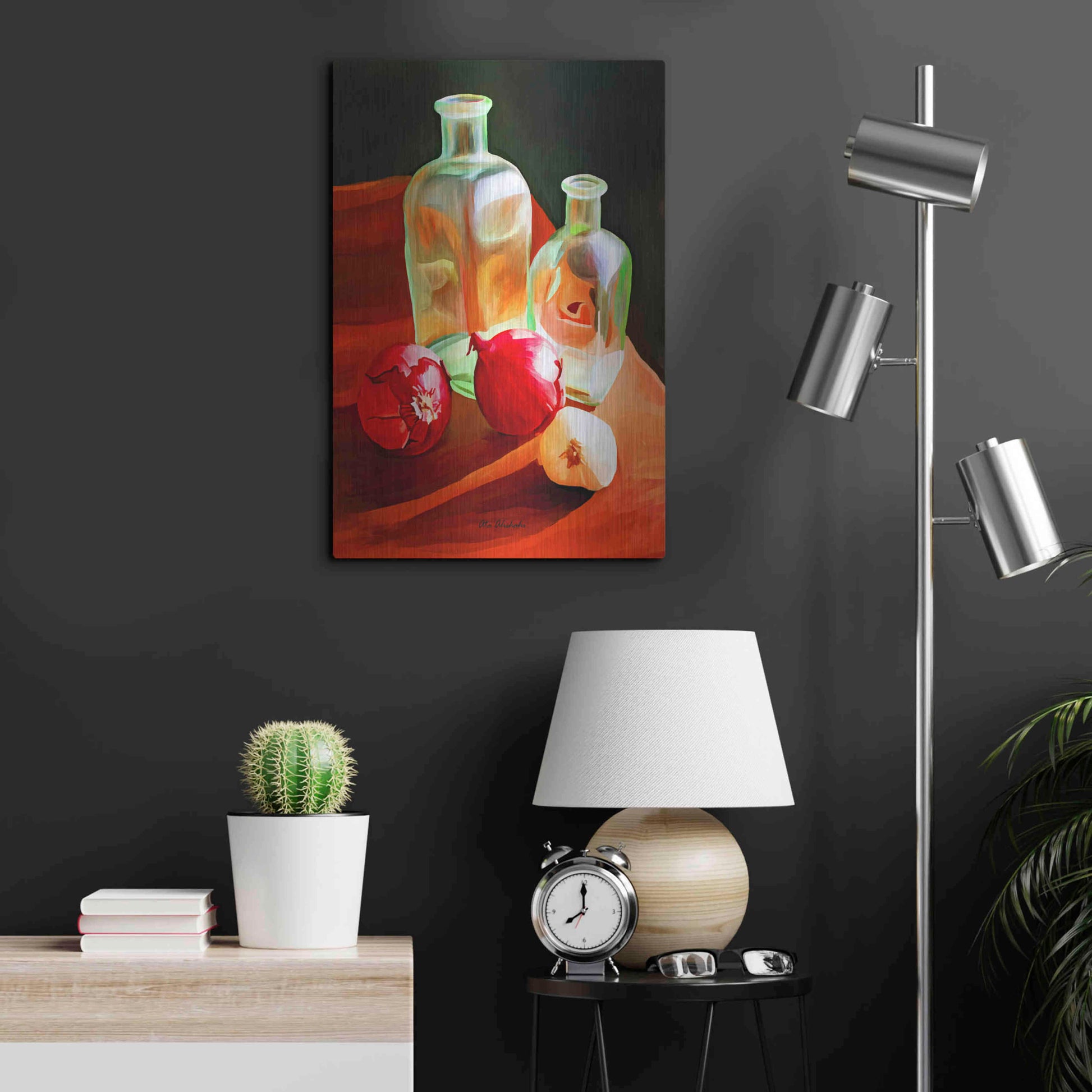 Luxe Metal Art 'Bottles And Onion' by Ata Alishahi, Metal Wall Art,16x24