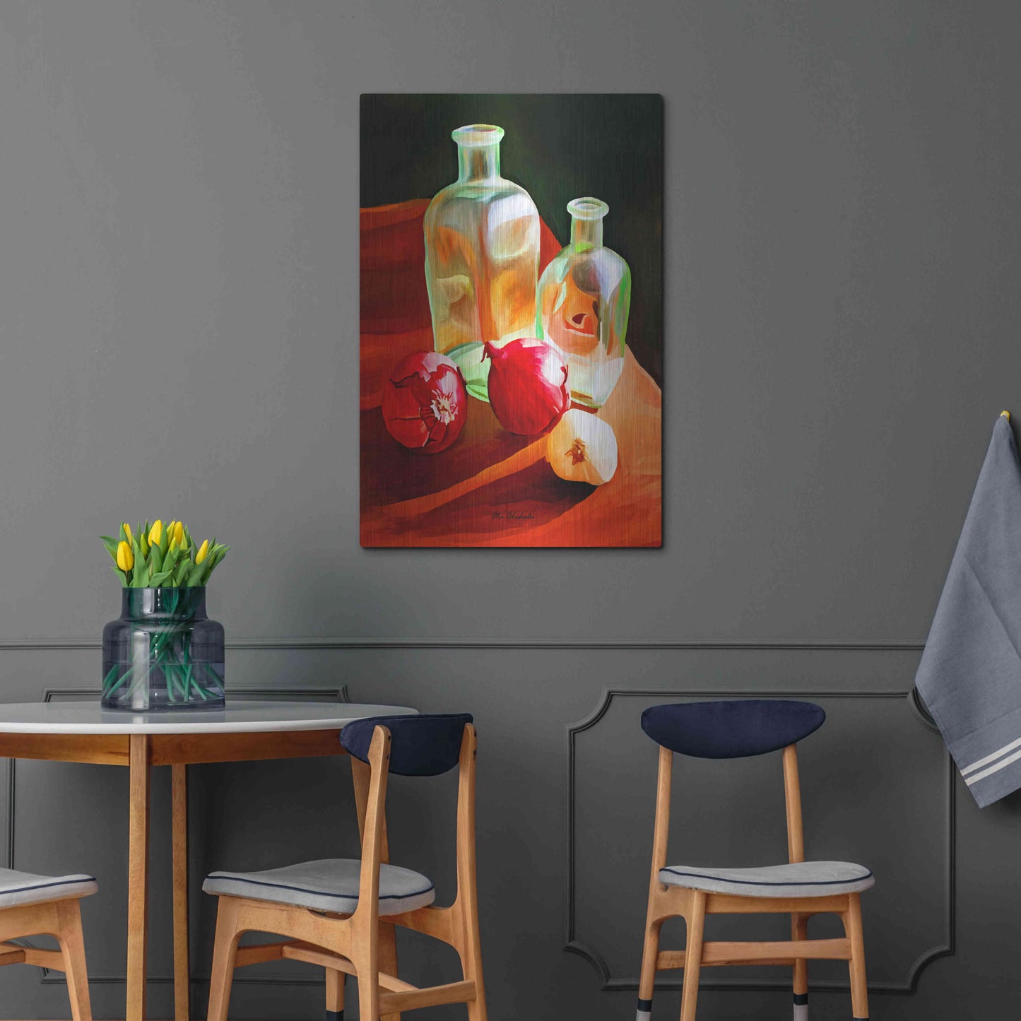 Luxe Metal Art 'Bottles And Onion' by Ata Alishahi, Metal Wall Art,24x36