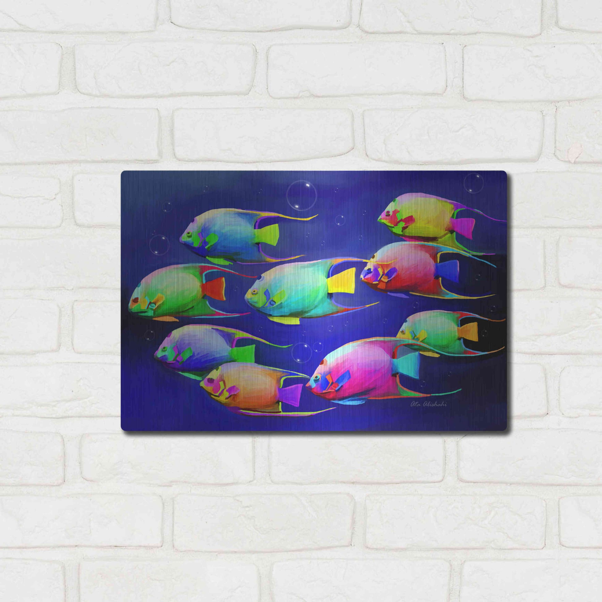 Luxe Metal Art 'Colorful Fishes 2' by Ata Alishahi, Metal Wall Art,16x12