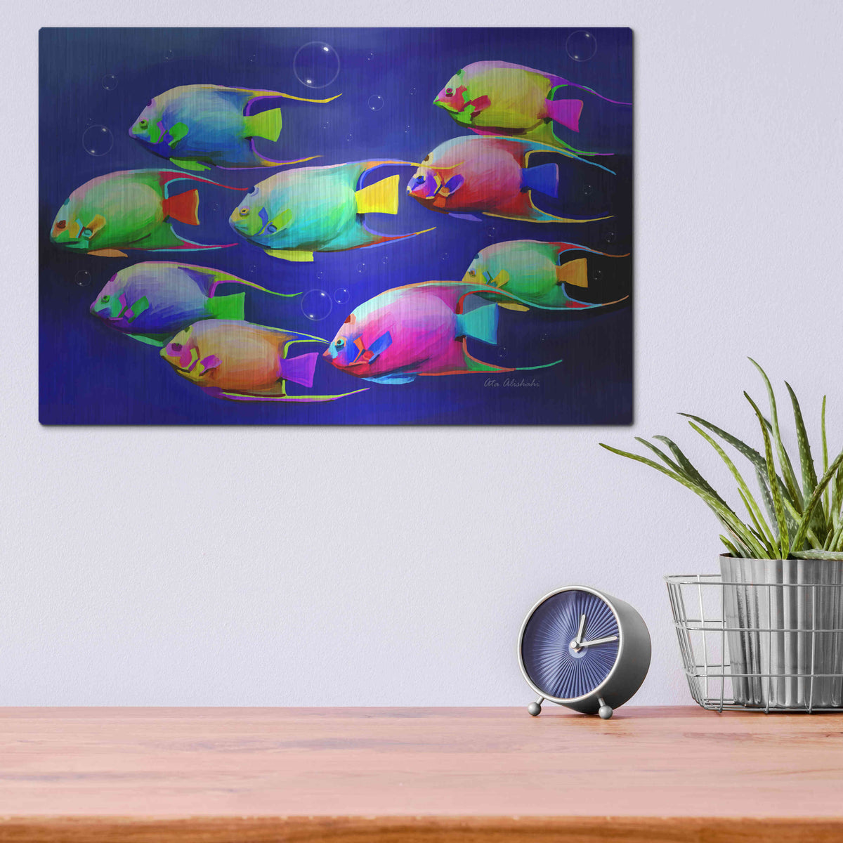 Luxe Metal Art 'Colorful Fishes 2' by Ata Alishahi, Metal Wall Art,16x12