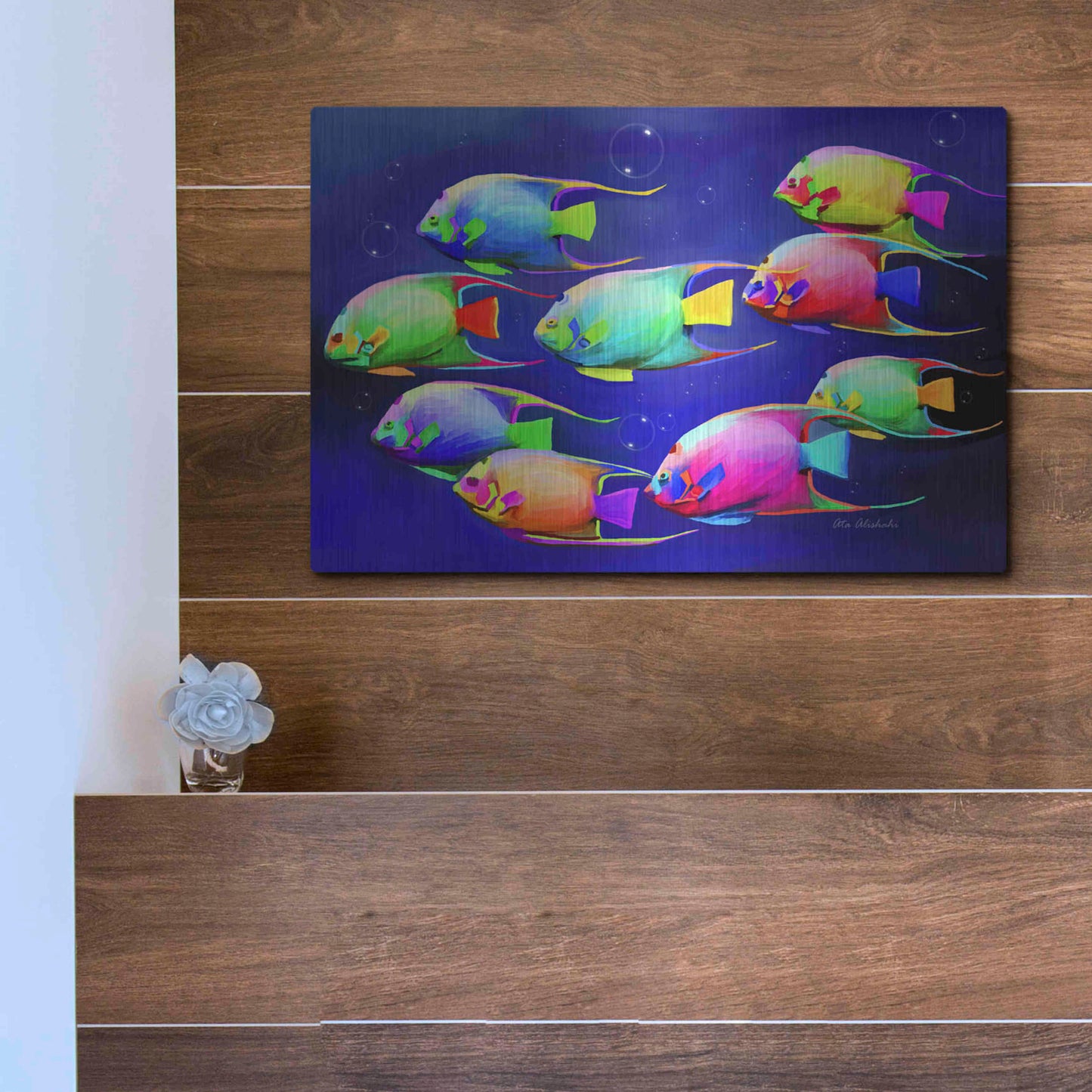 Luxe Metal Art 'Colorful Fishes 2' by Ata Alishahi, Metal Wall Art,16x12