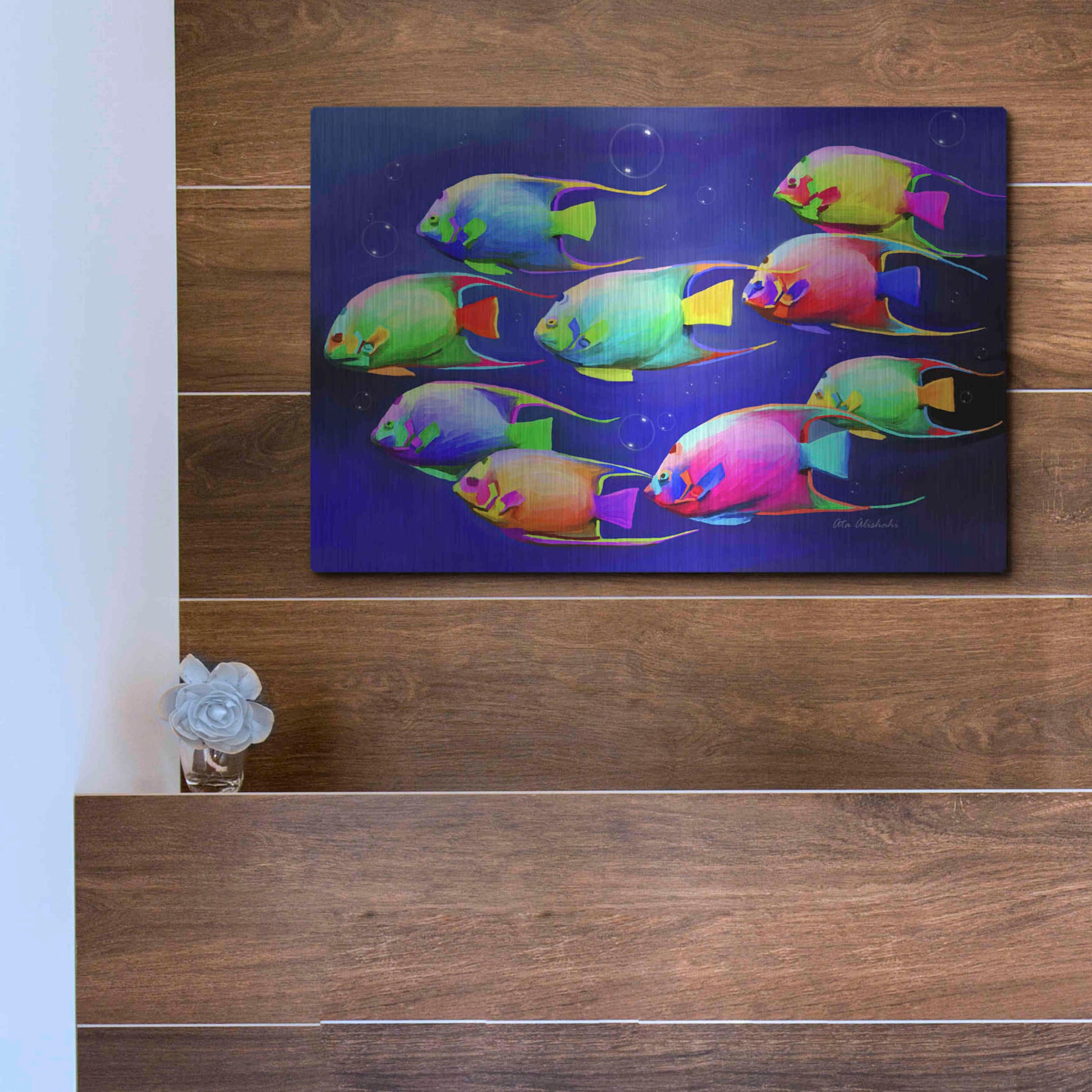 Luxe Metal Art 'Colorful Fishes 2' by Ata Alishahi, Metal Wall Art,16x12