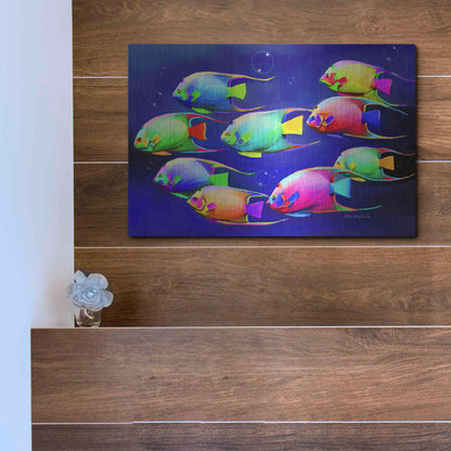 Luxe Metal Art 'Colorful Fishes 2' by Ata Alishahi, Metal Wall Art,16x12