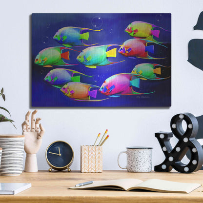 Luxe Metal Art 'Colorful Fishes 2' by Ata Alishahi, Metal Wall Art,16x12