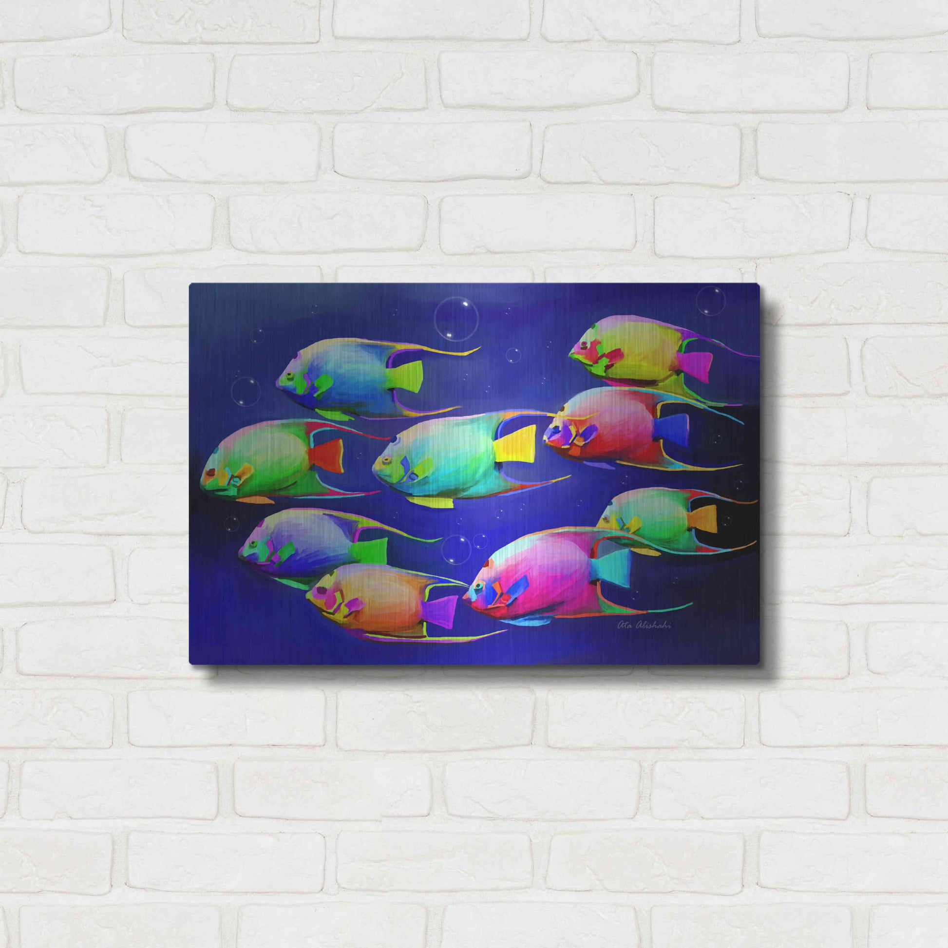 Luxe Metal Art 'Colorful Fishes 2' by Ata Alishahi, Metal Wall Art,24x16