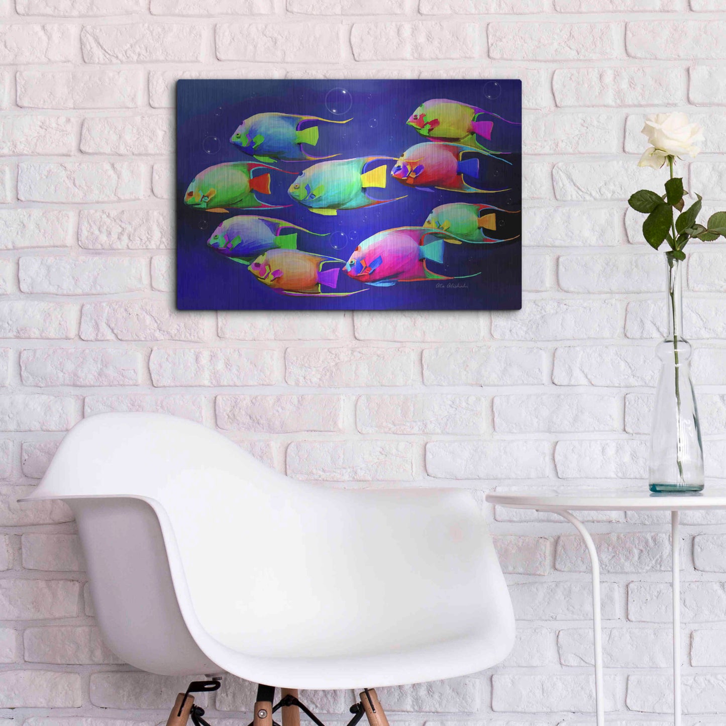 Luxe Metal Art 'Colorful Fishes 2' by Ata Alishahi, Metal Wall Art,24x16